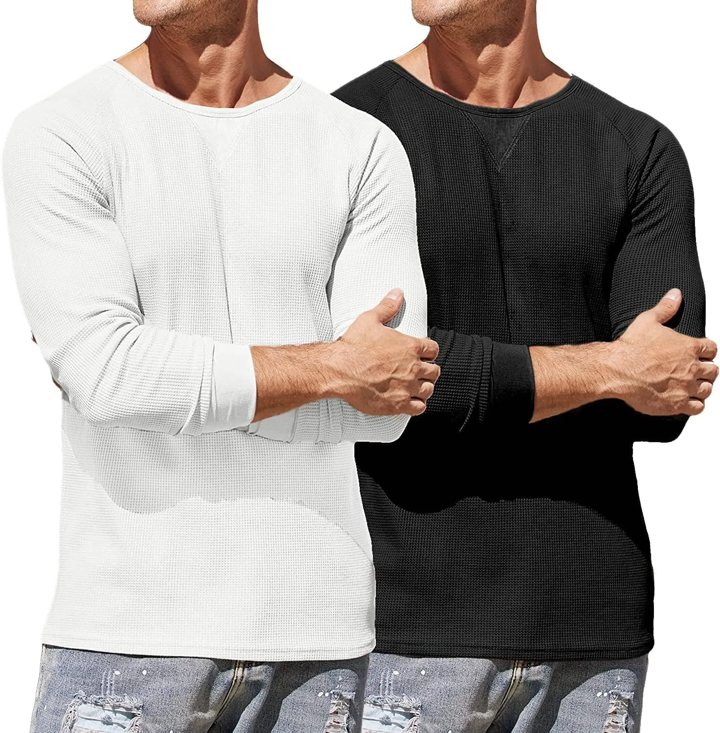 2 Pack Waffle Long Sleeve Cotton T-Shirt (US Only)