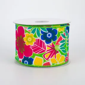 2.5" Tropical Flowers Ribbon: Lime (10 Yards)