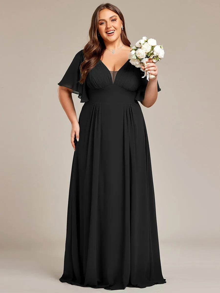 A-Line Empire Waist Plus Size Chiffon Bridesmaid Dress with Elegant Double V-Neck