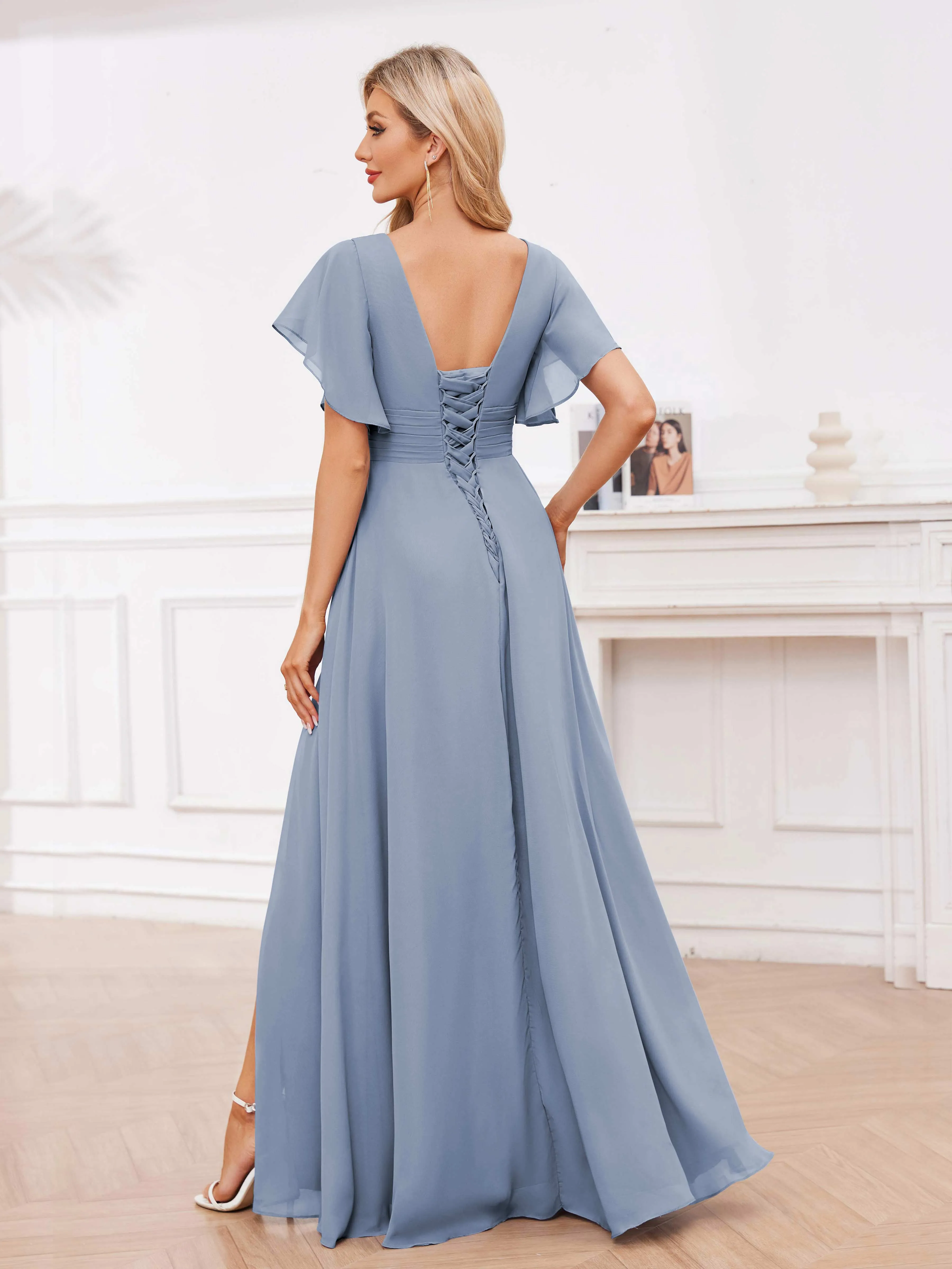 Adrianna Flowing A-Line Pleated Long Chiffon Bridesmaid Dresses