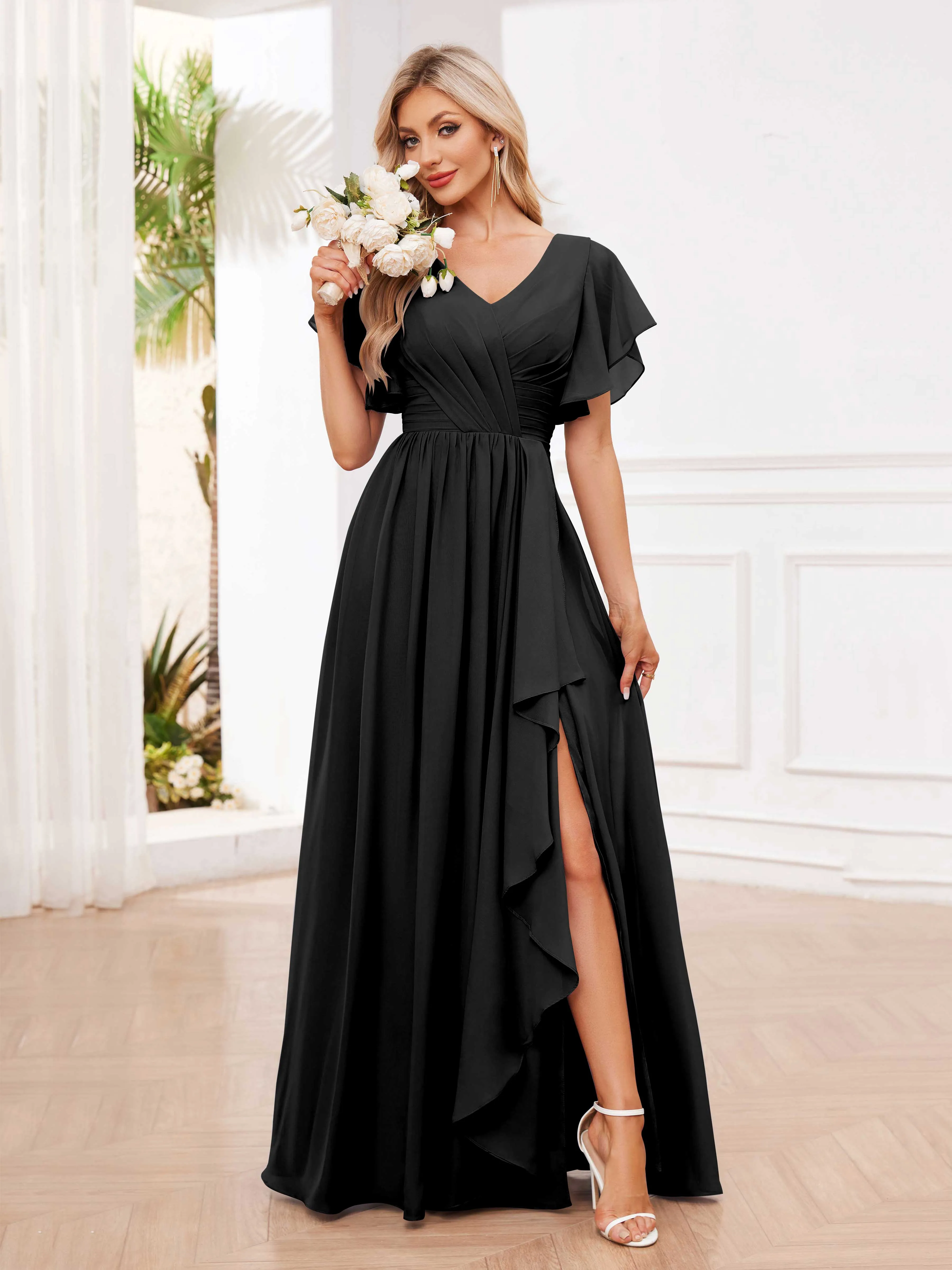 Adrianna Flowing A-Line Pleated Long Chiffon Bridesmaid Dresses