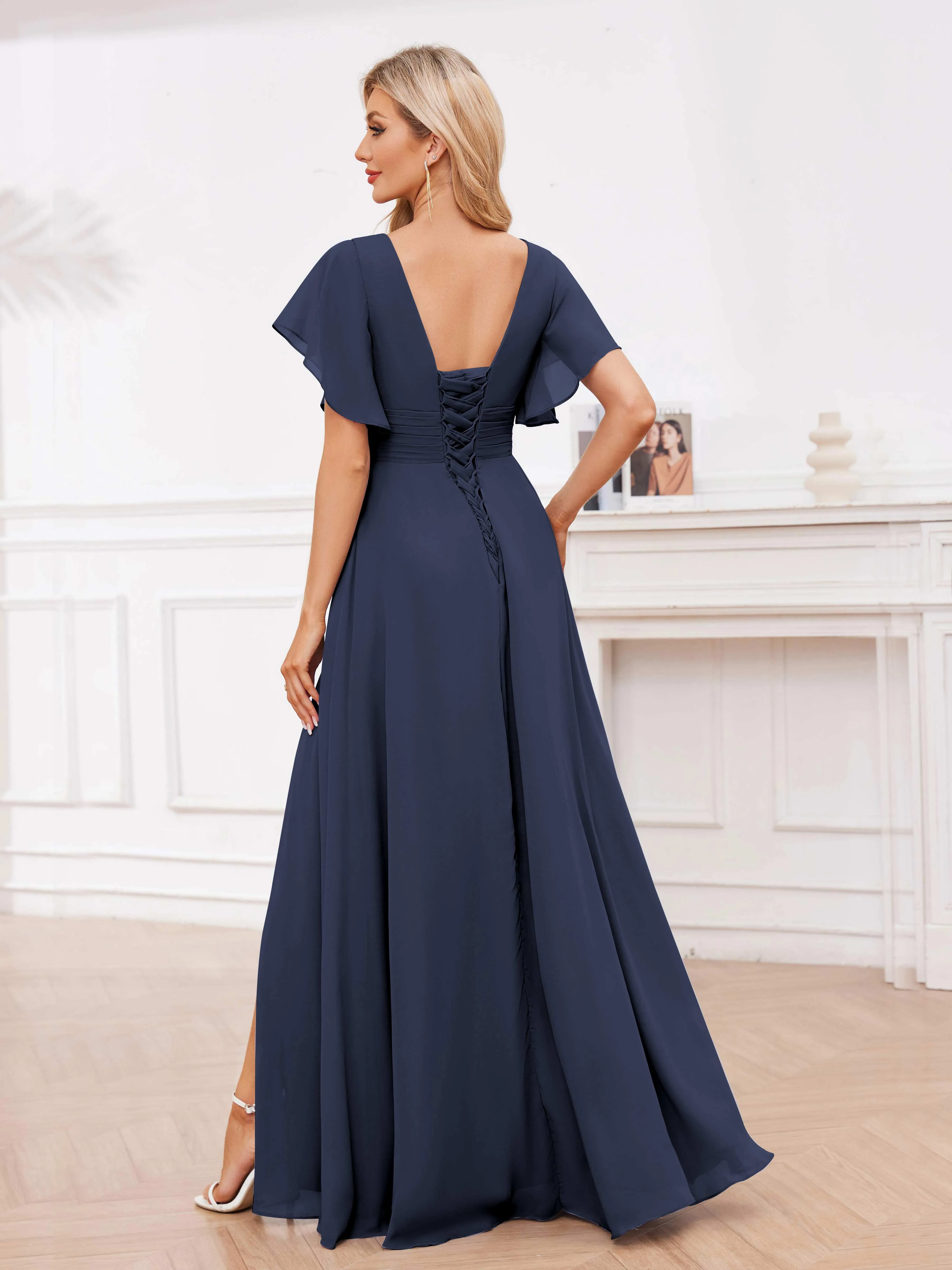 Adrianna Flowing A-Line Pleated Long Chiffon Bridesmaid Dresses