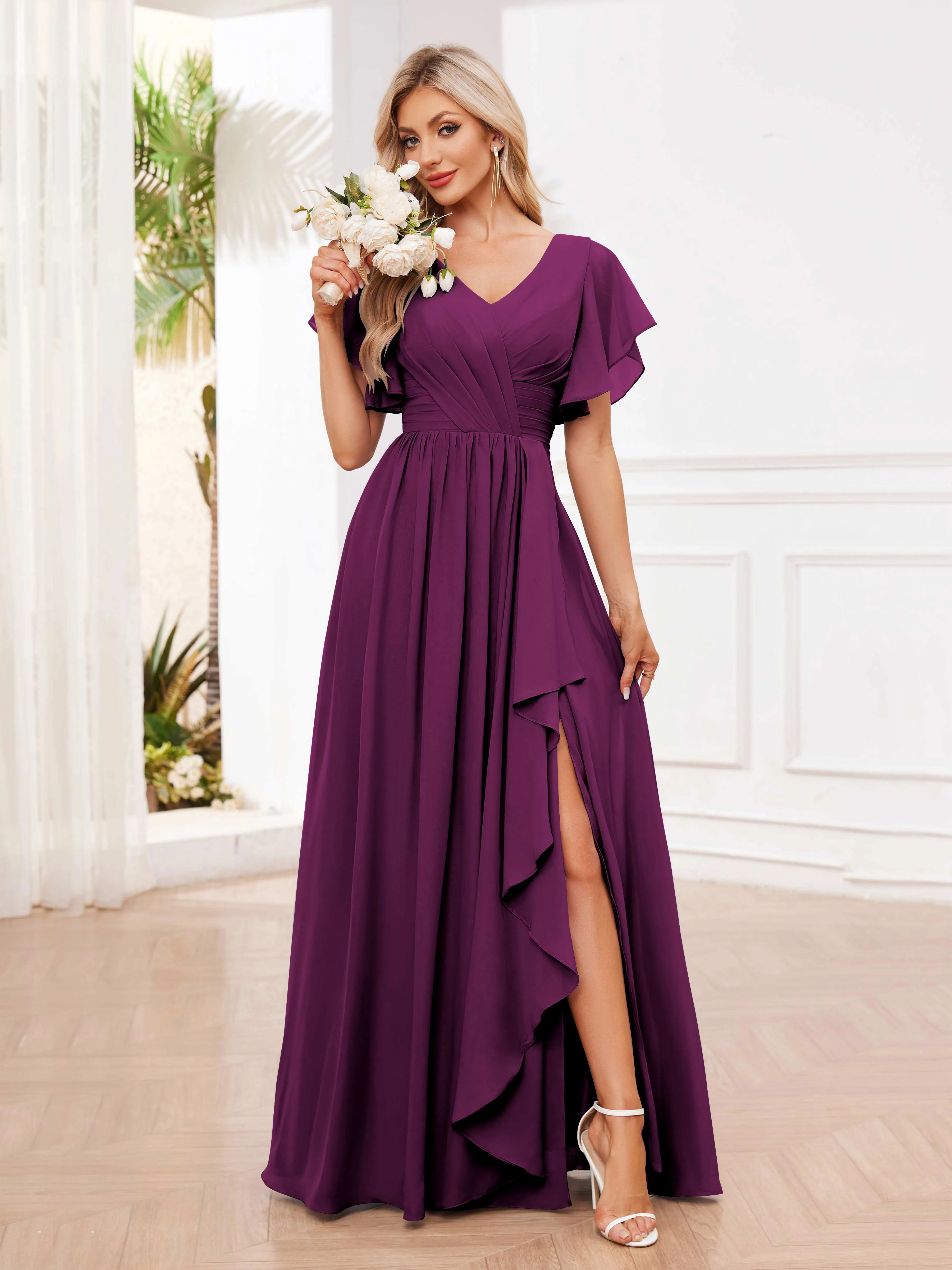 Adrianna Flowing A-Line Pleated Long Chiffon Bridesmaid Dresses