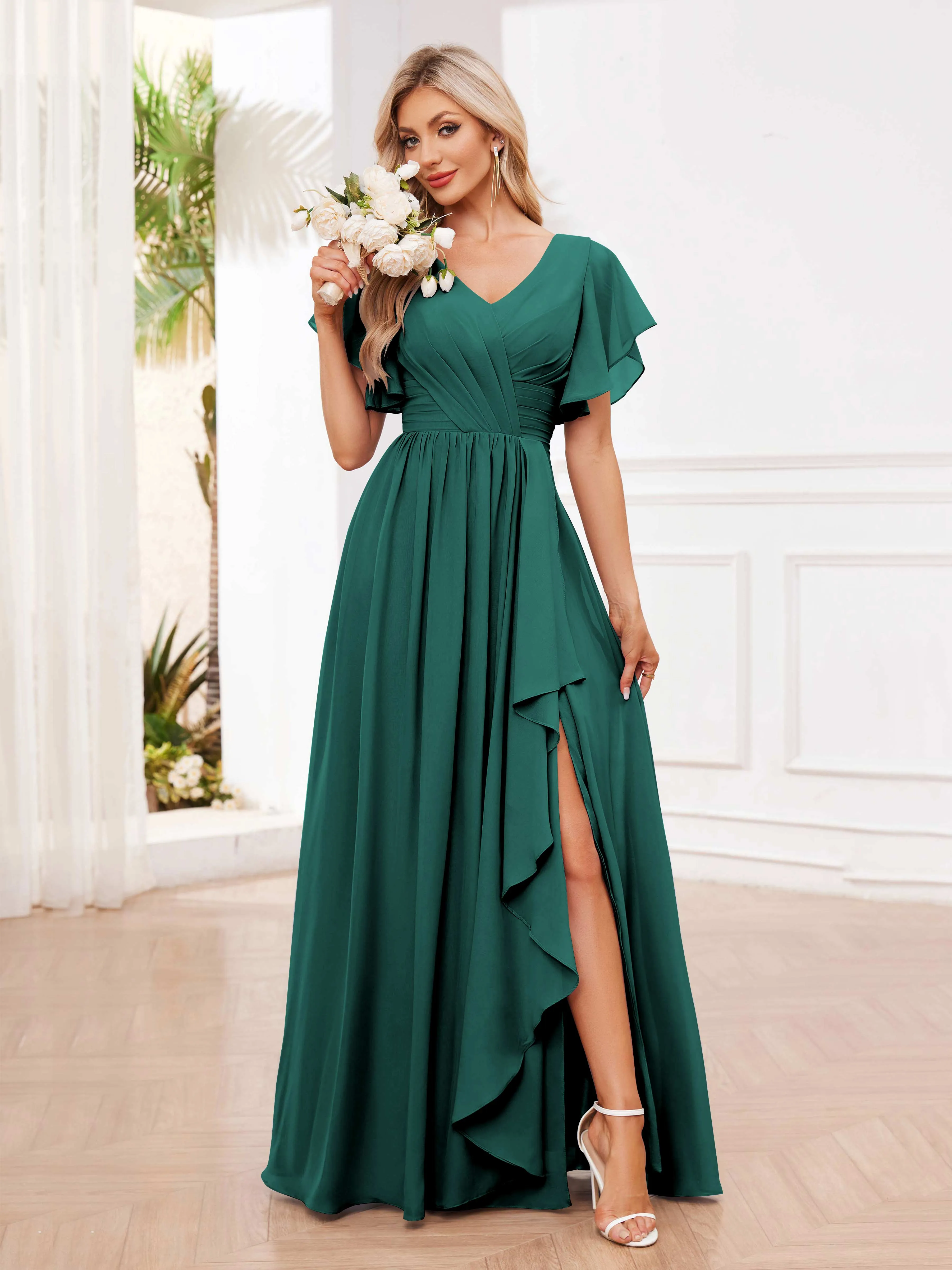 Adrianna Flowing A-Line Pleated Long Chiffon Bridesmaid Dresses