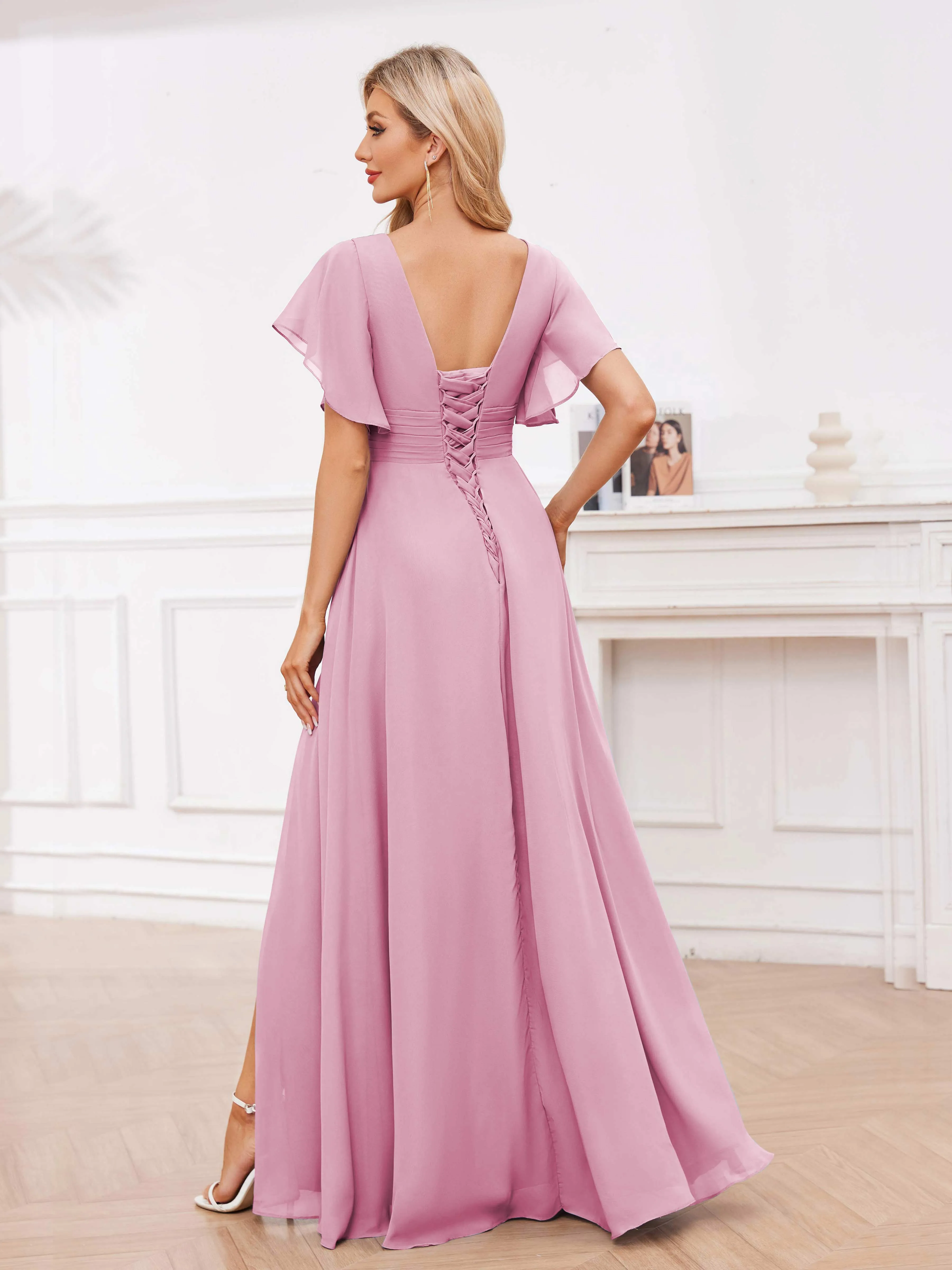 Adrianna Flowing A-Line Pleated Long Chiffon Bridesmaid Dresses