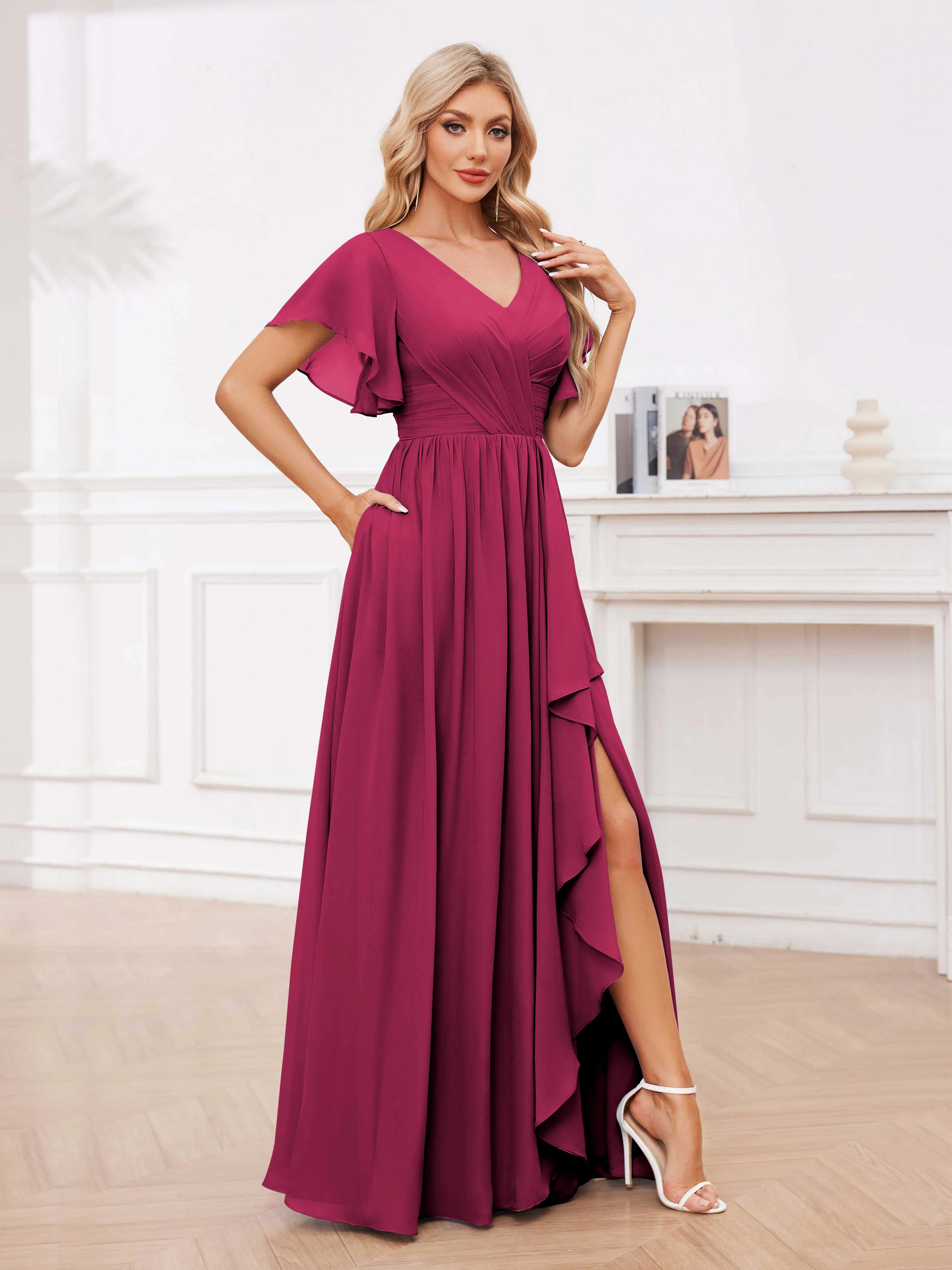 Adrianna Flowing A-Line Pleated Long Chiffon Bridesmaid Dresses