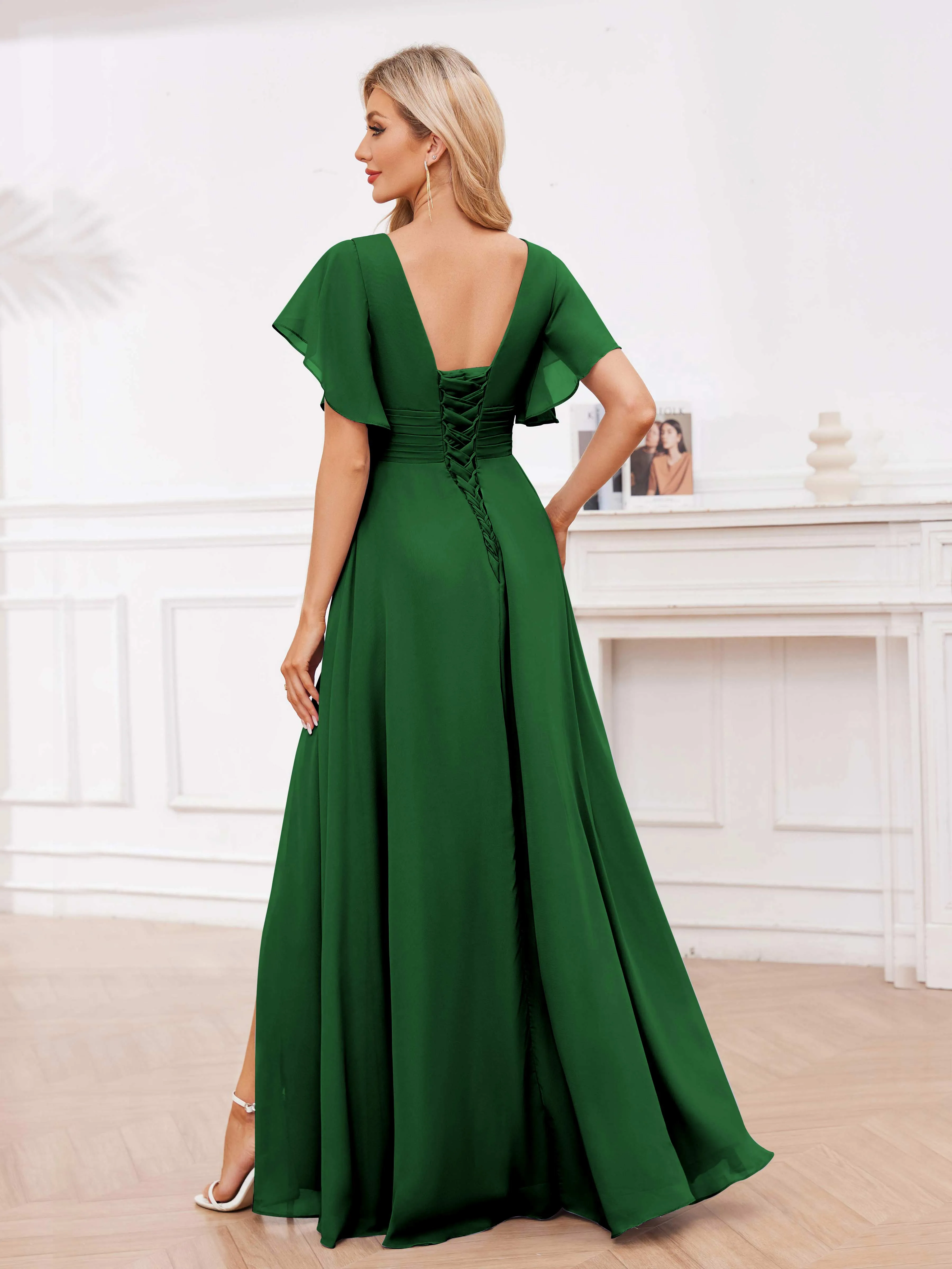 Adrianna Flowing A-Line Pleated Long Chiffon Bridesmaid Dresses