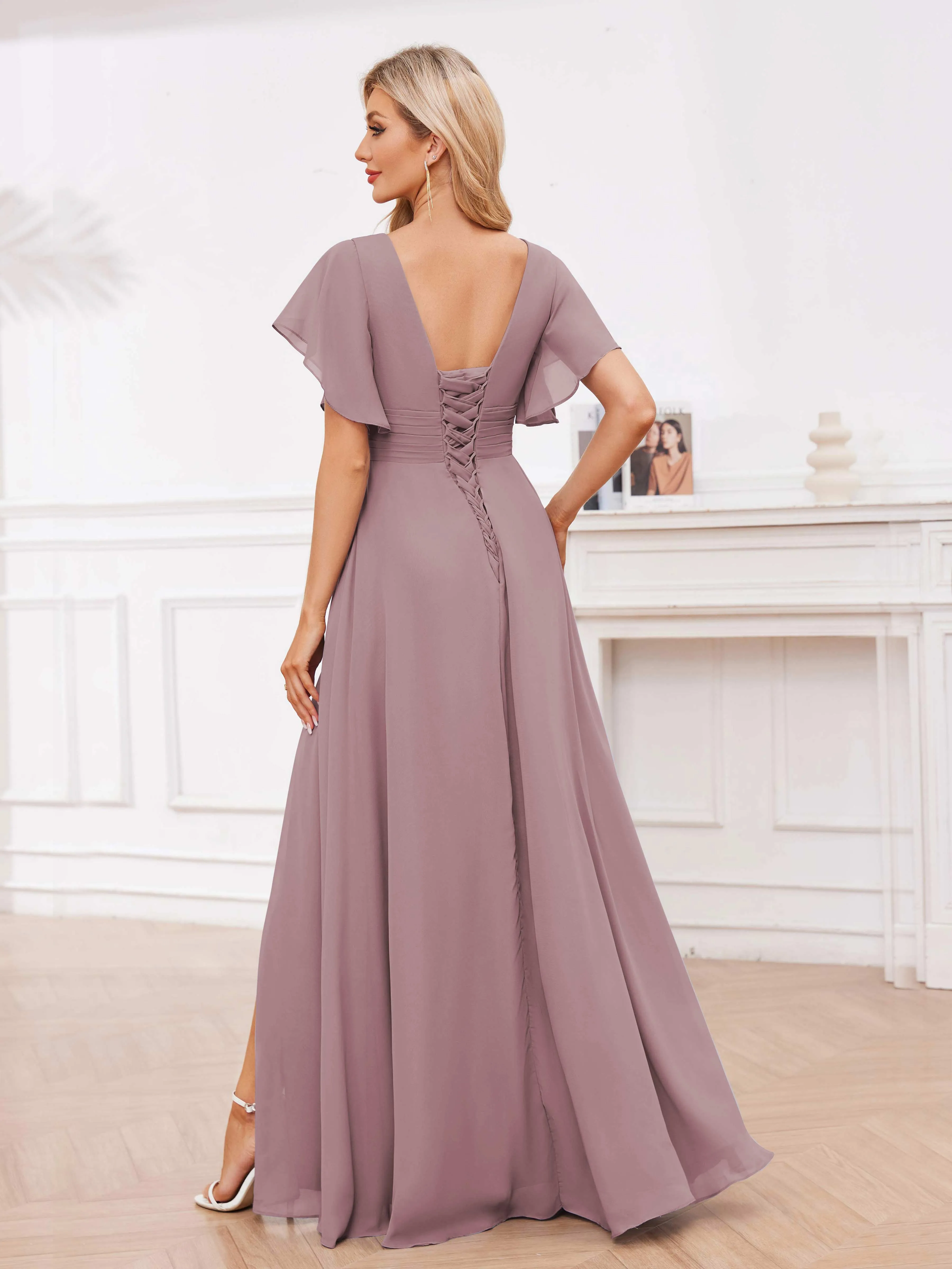 Adrianna Flowing A-Line Pleated Long Chiffon Bridesmaid Dresses