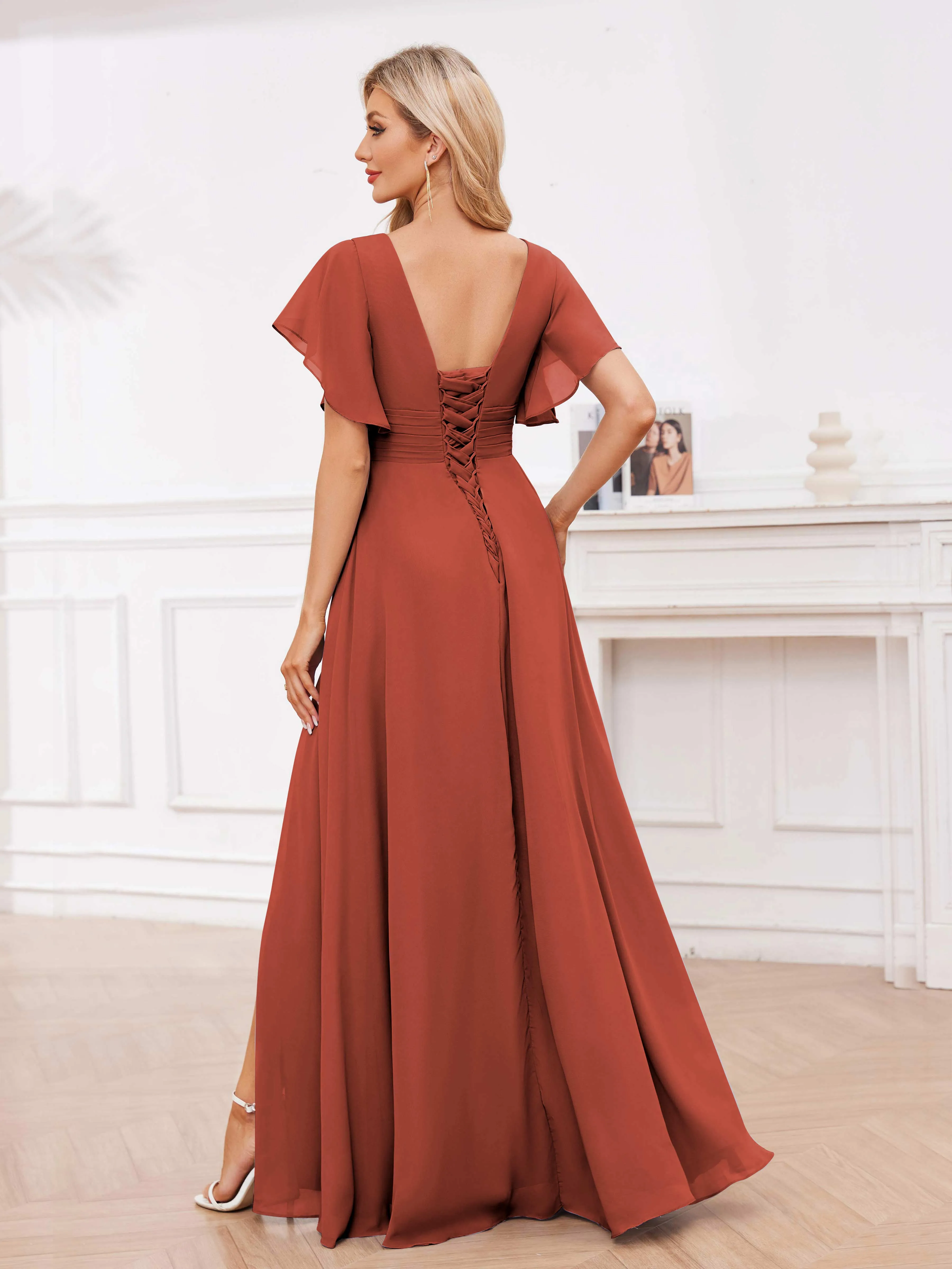 Adrianna Flowing A-Line Pleated Long Chiffon Bridesmaid Dresses