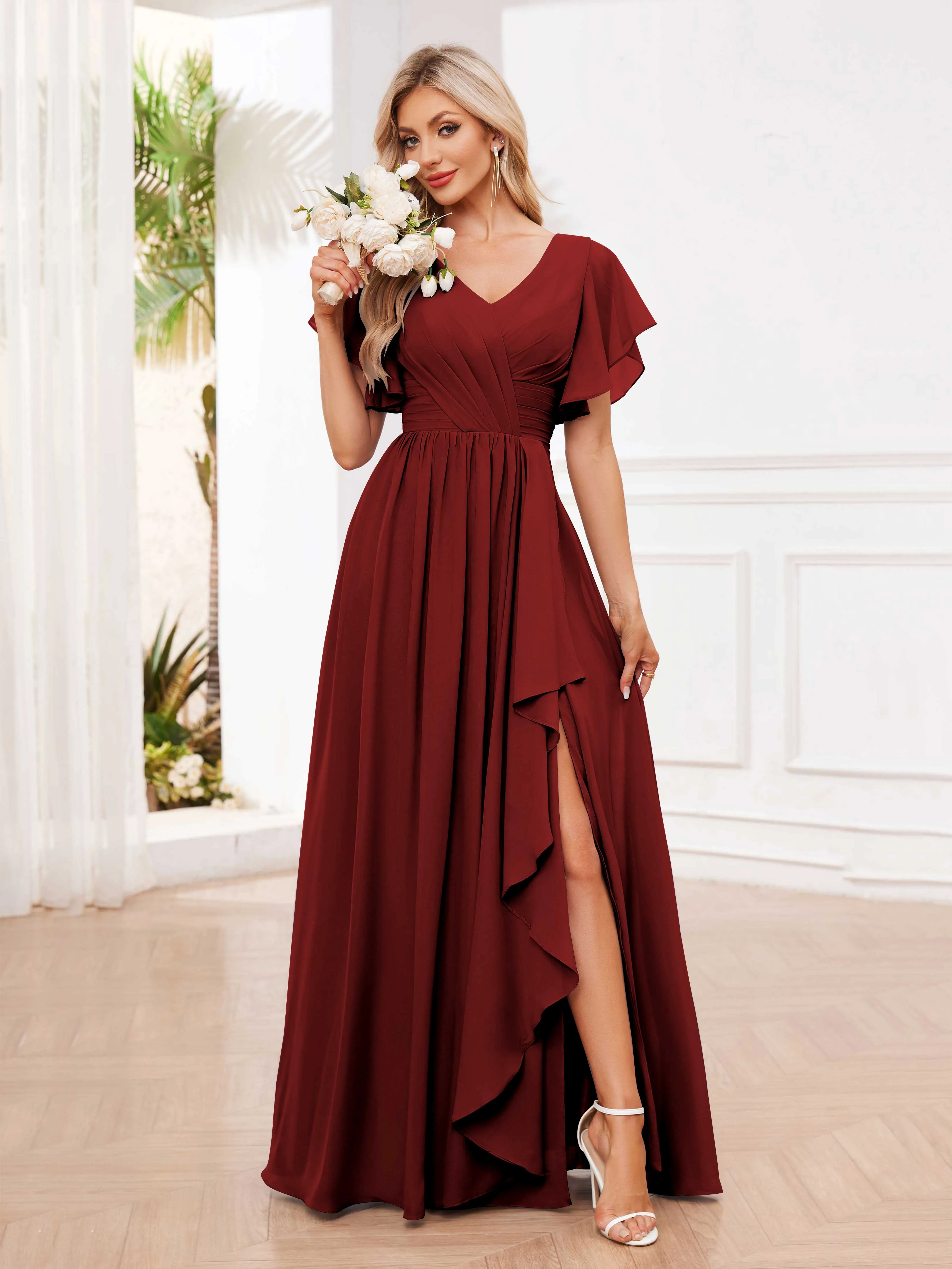 Adrianna Flowing A-Line Pleated Long Chiffon Bridesmaid Dresses