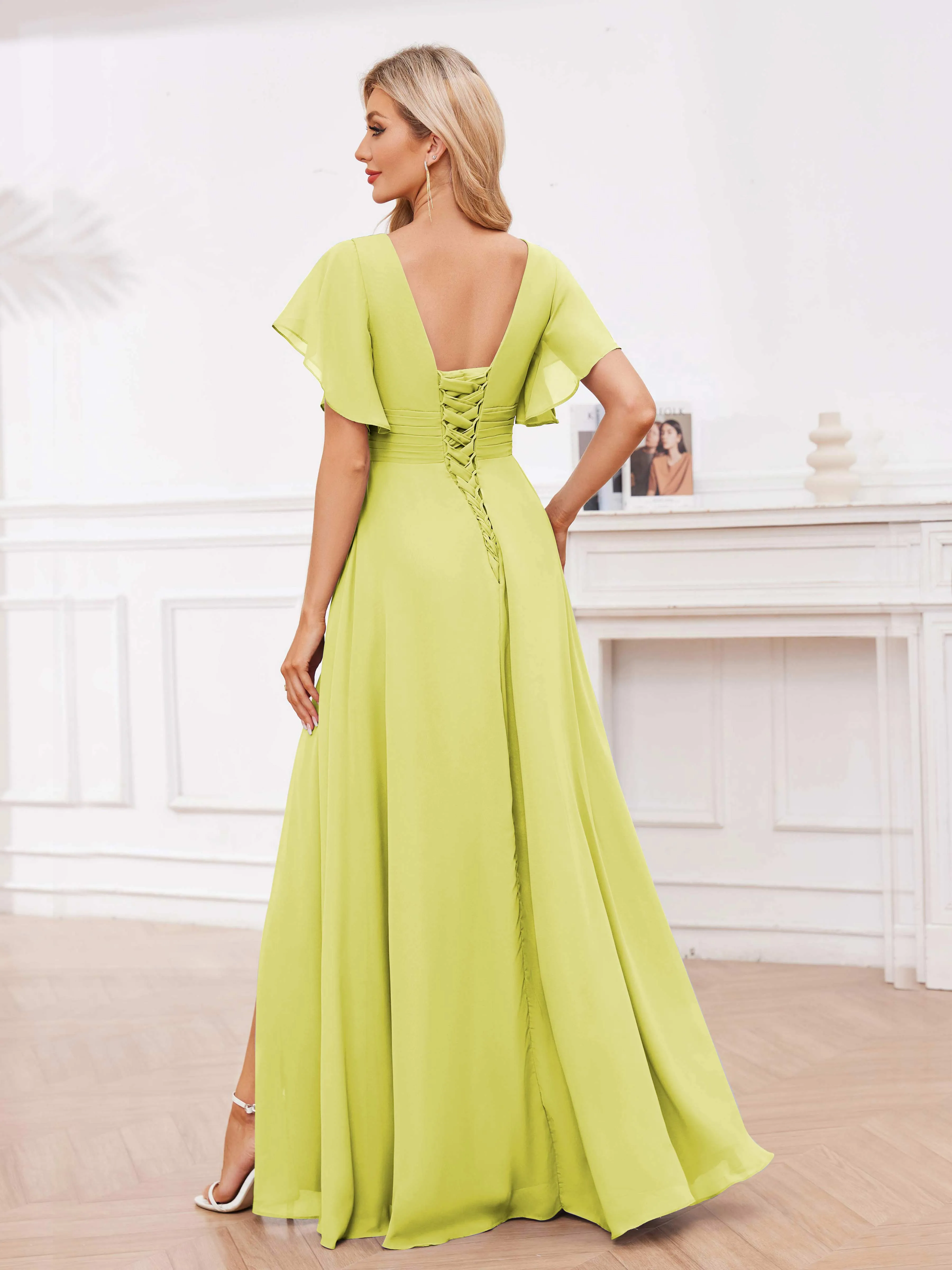 Adrianna Flowing A-Line Pleated Long Chiffon Bridesmaid Dresses