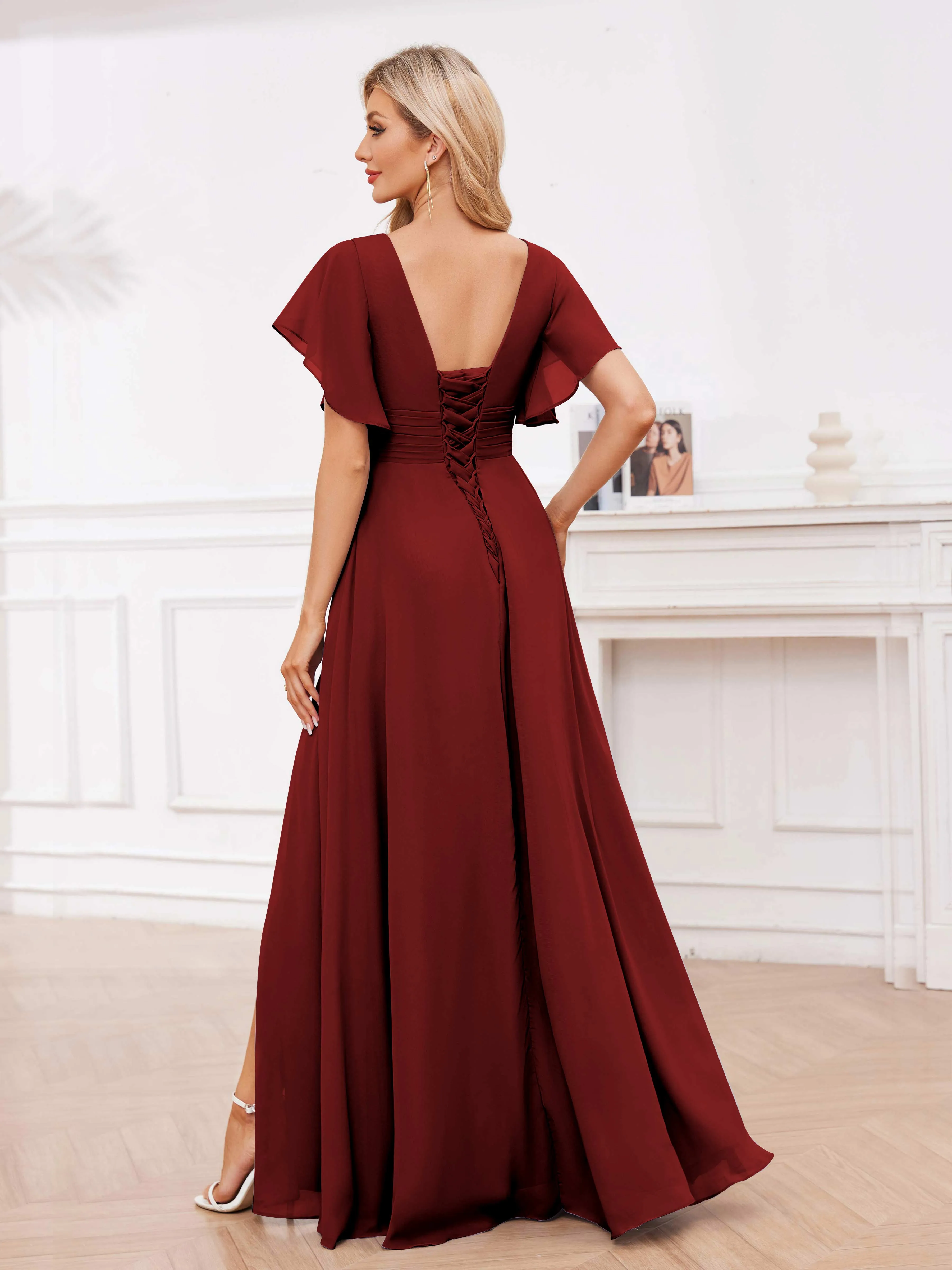 Adrianna Flowing A-Line Pleated Long Chiffon Bridesmaid Dresses