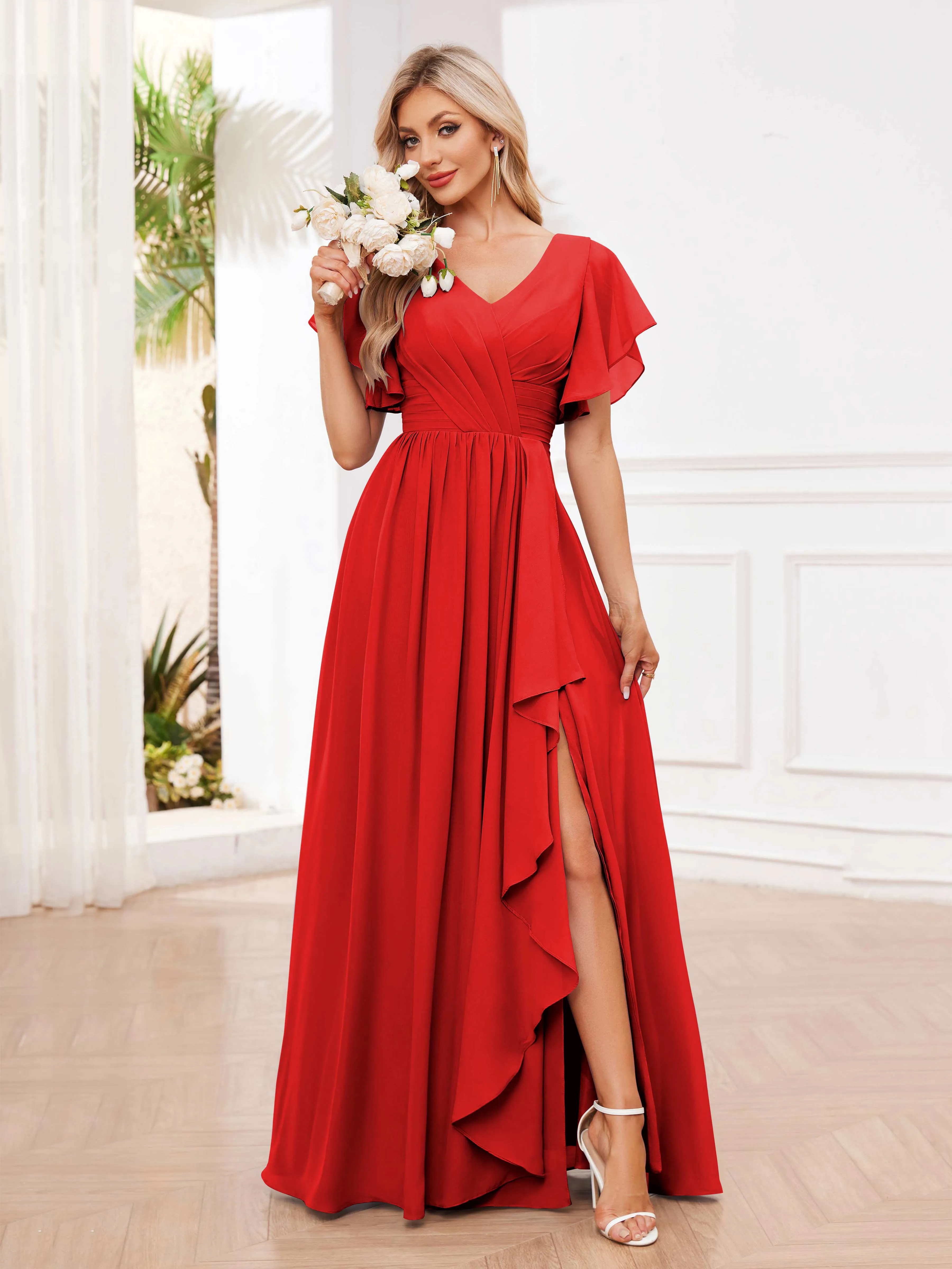 Adrianna Flowing A-Line Pleated Long Chiffon Bridesmaid Dresses