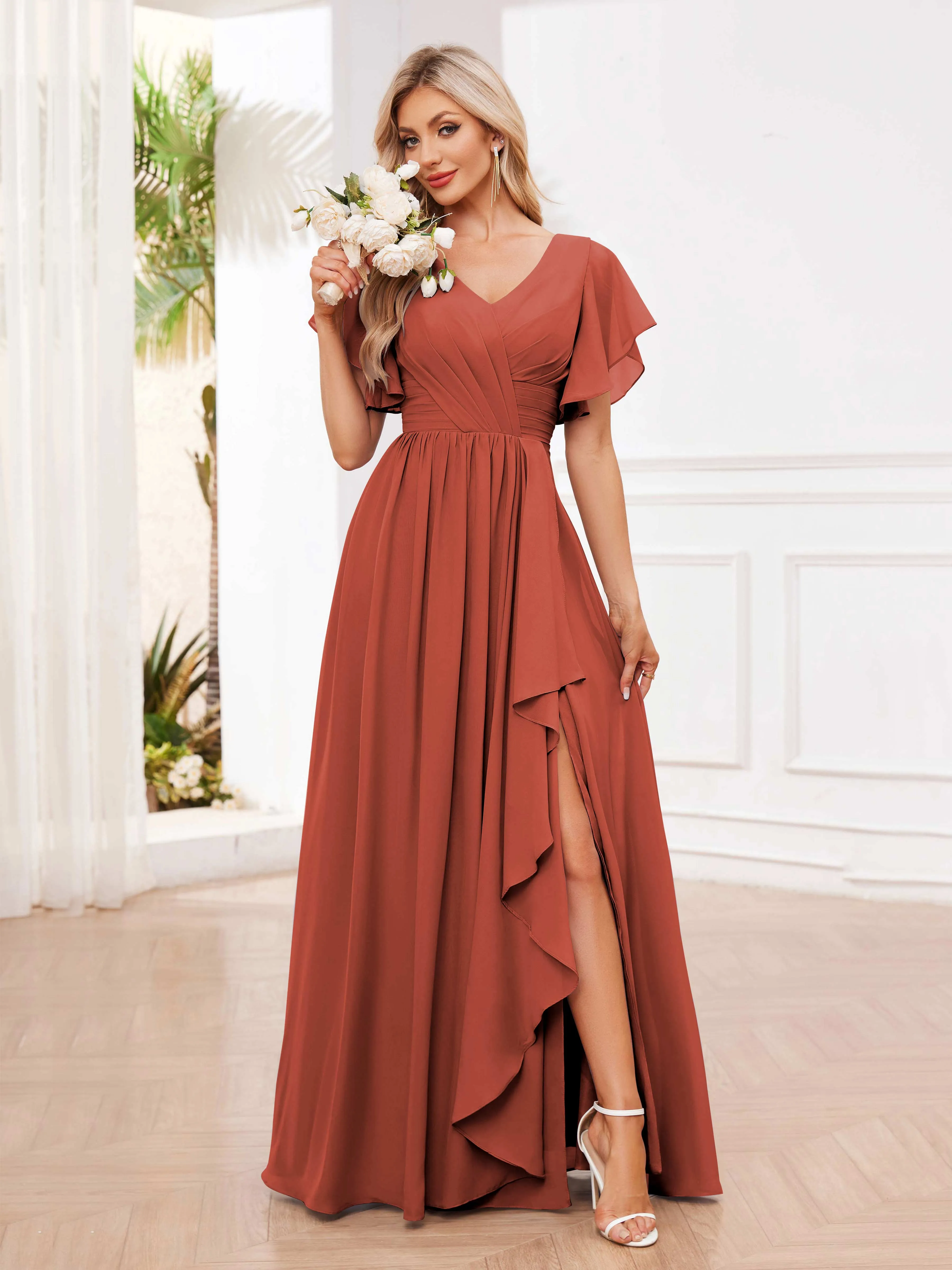 Adrianna Flowing A-Line Pleated Long Chiffon Bridesmaid Dresses