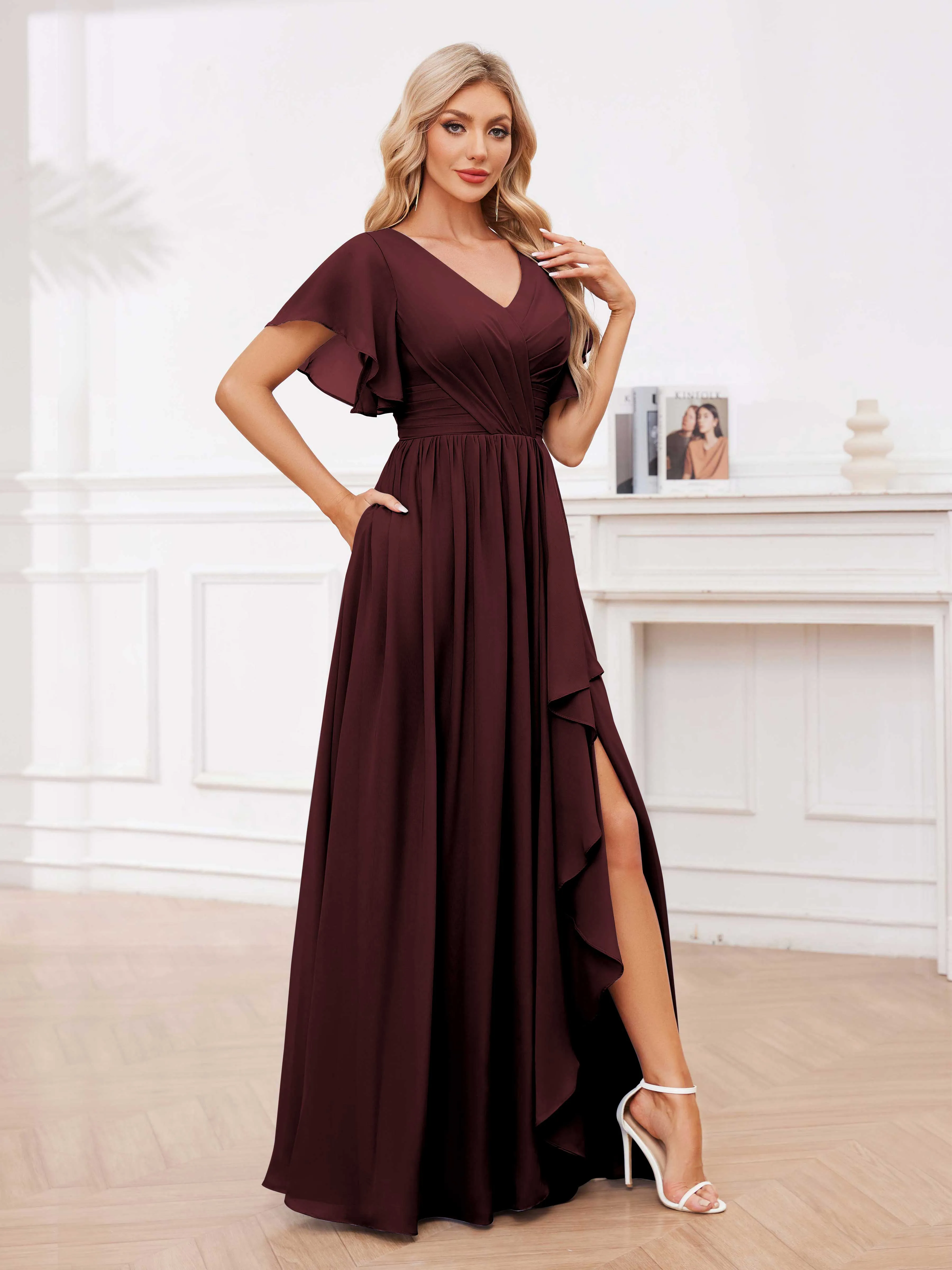 Adrianna Flowing A-Line Pleated Long Chiffon Bridesmaid Dresses