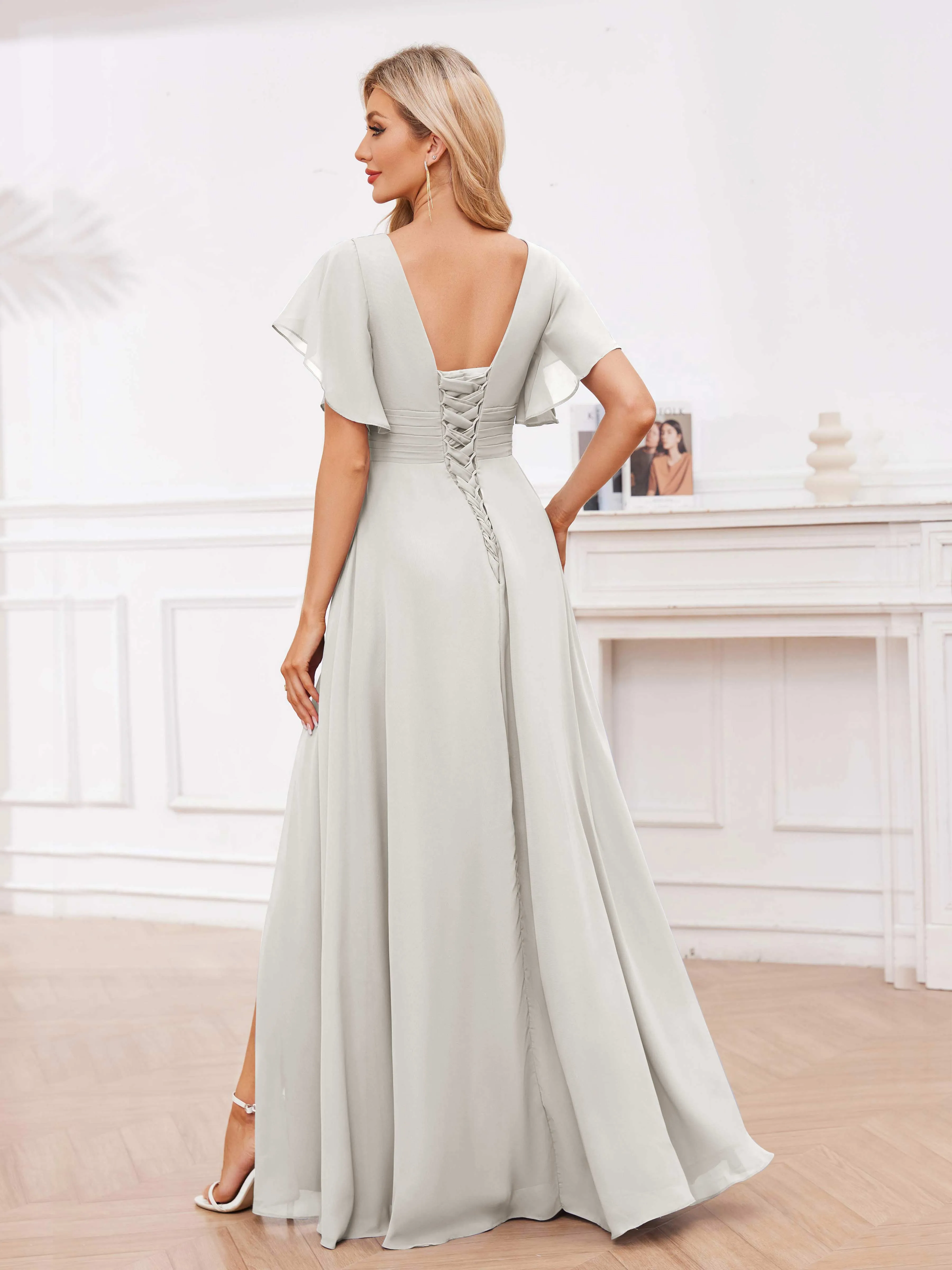 Adrianna Flowing A-Line Pleated Long Chiffon Bridesmaid Dresses