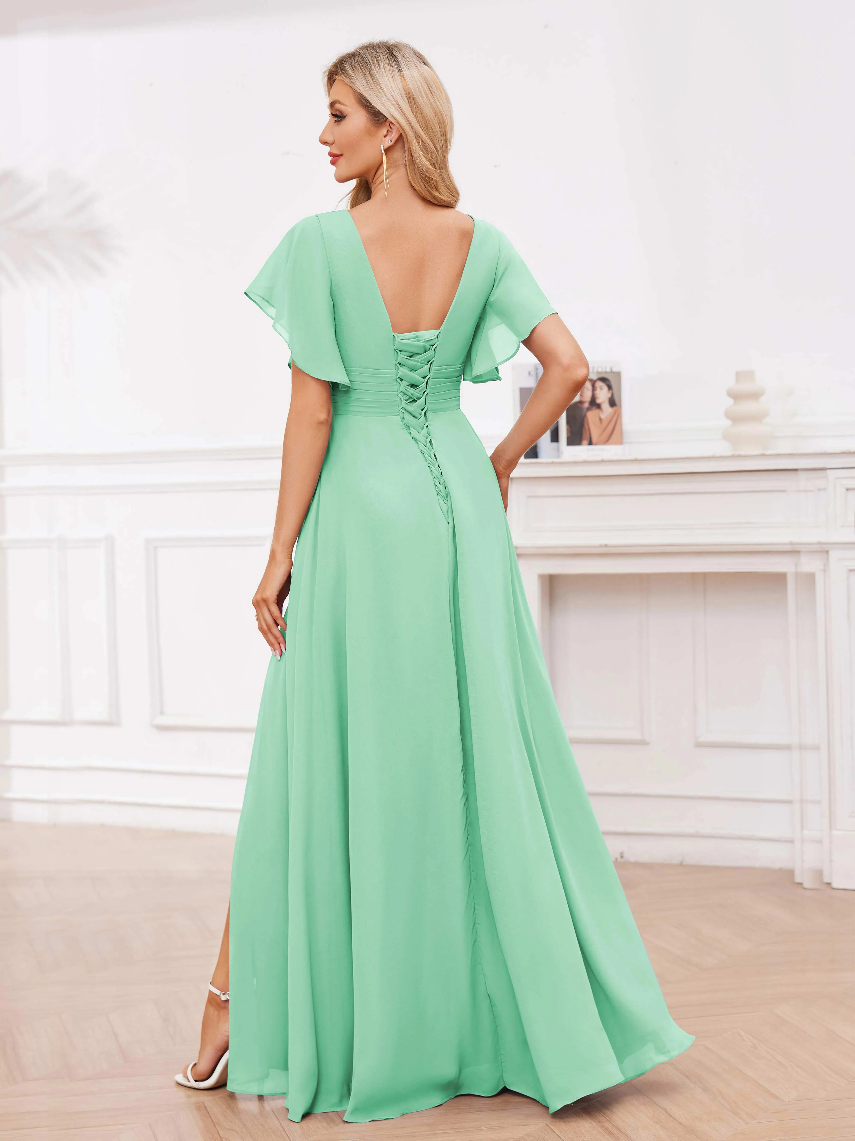 Adrianna Flowing A-Line Pleated Long Chiffon Bridesmaid Dresses