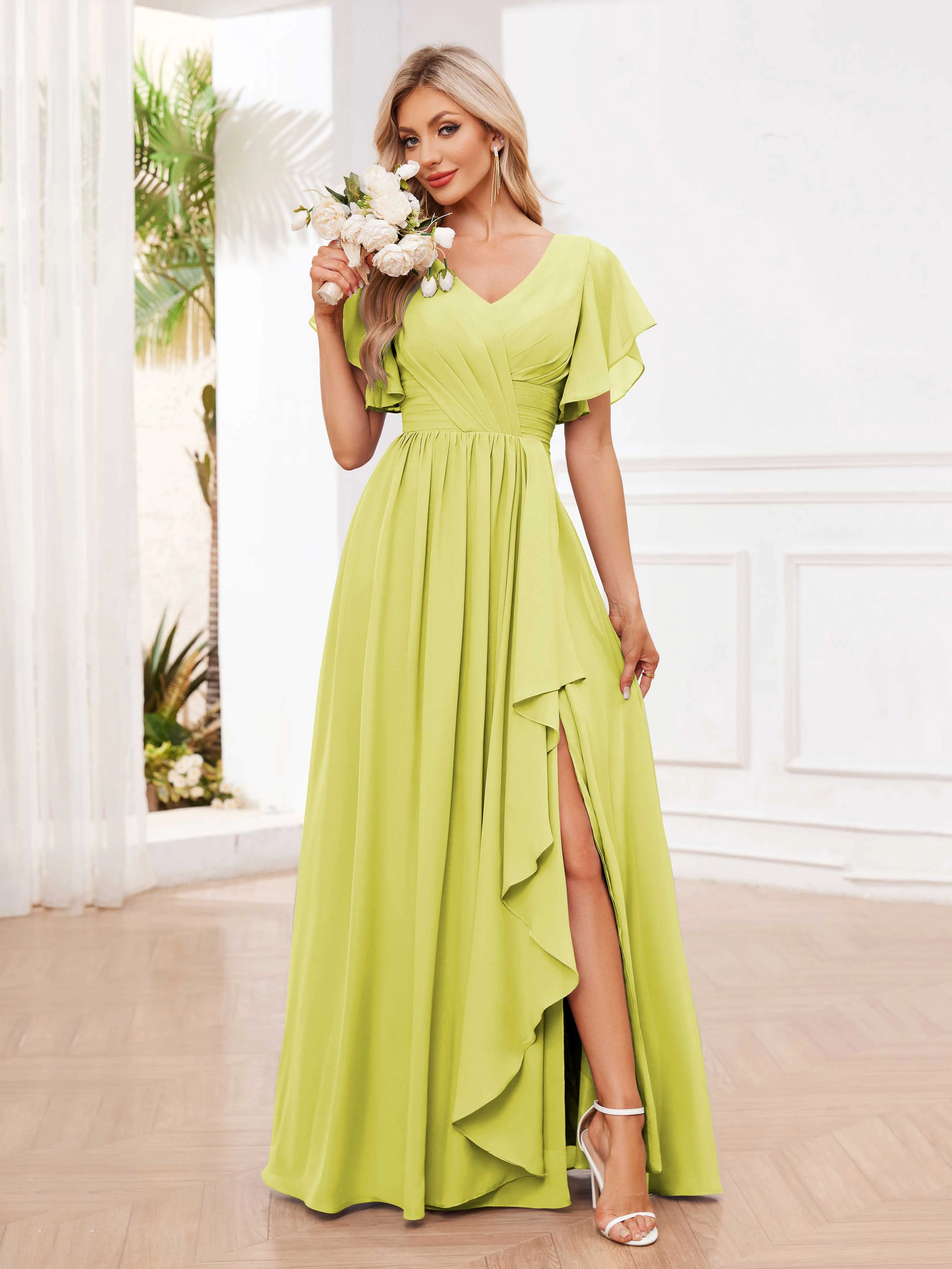 Adrianna Flowing A-Line Pleated Long Chiffon Bridesmaid Dresses