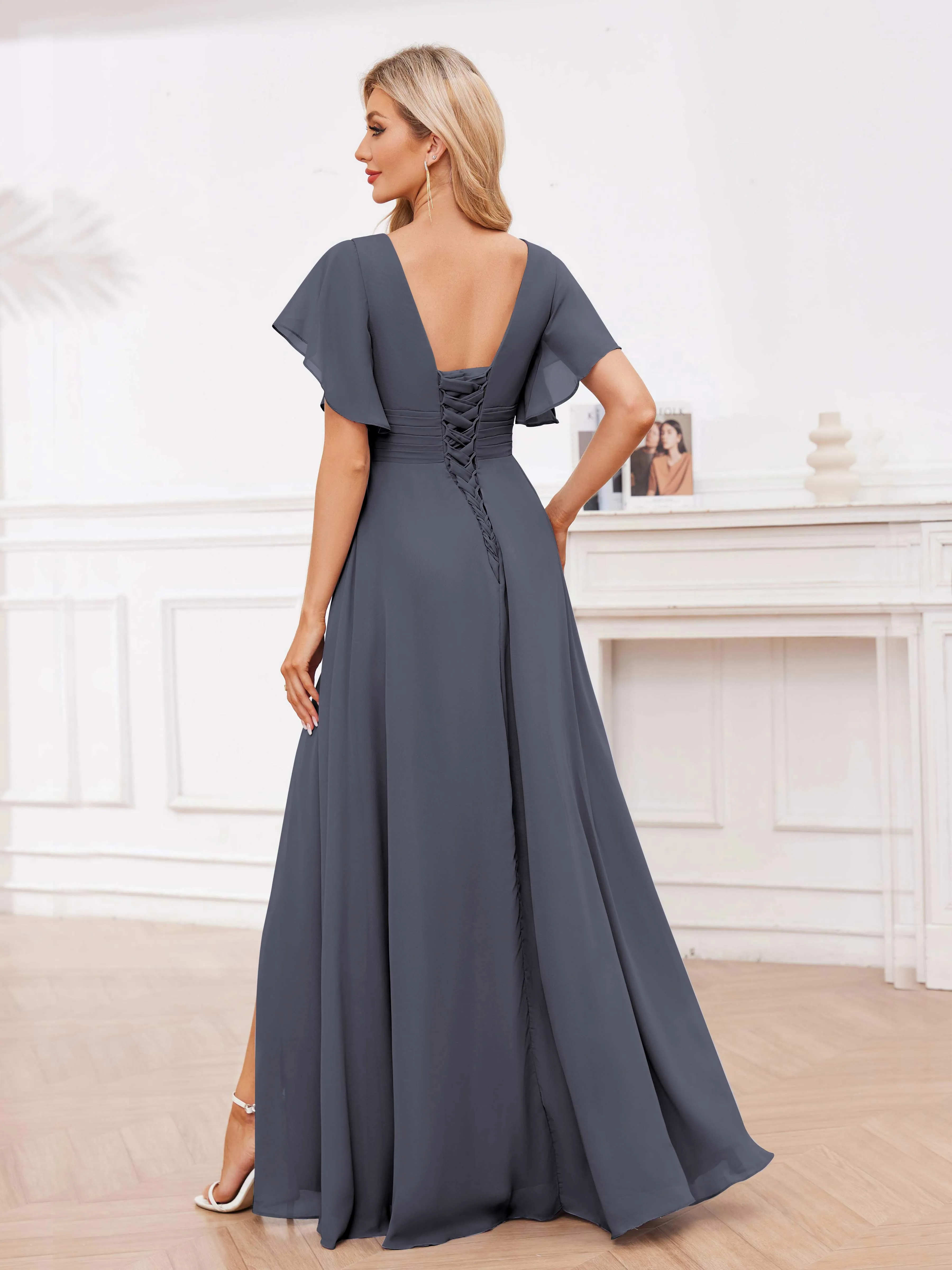 Adrianna Flowing A-Line Pleated Long Chiffon Bridesmaid Dresses