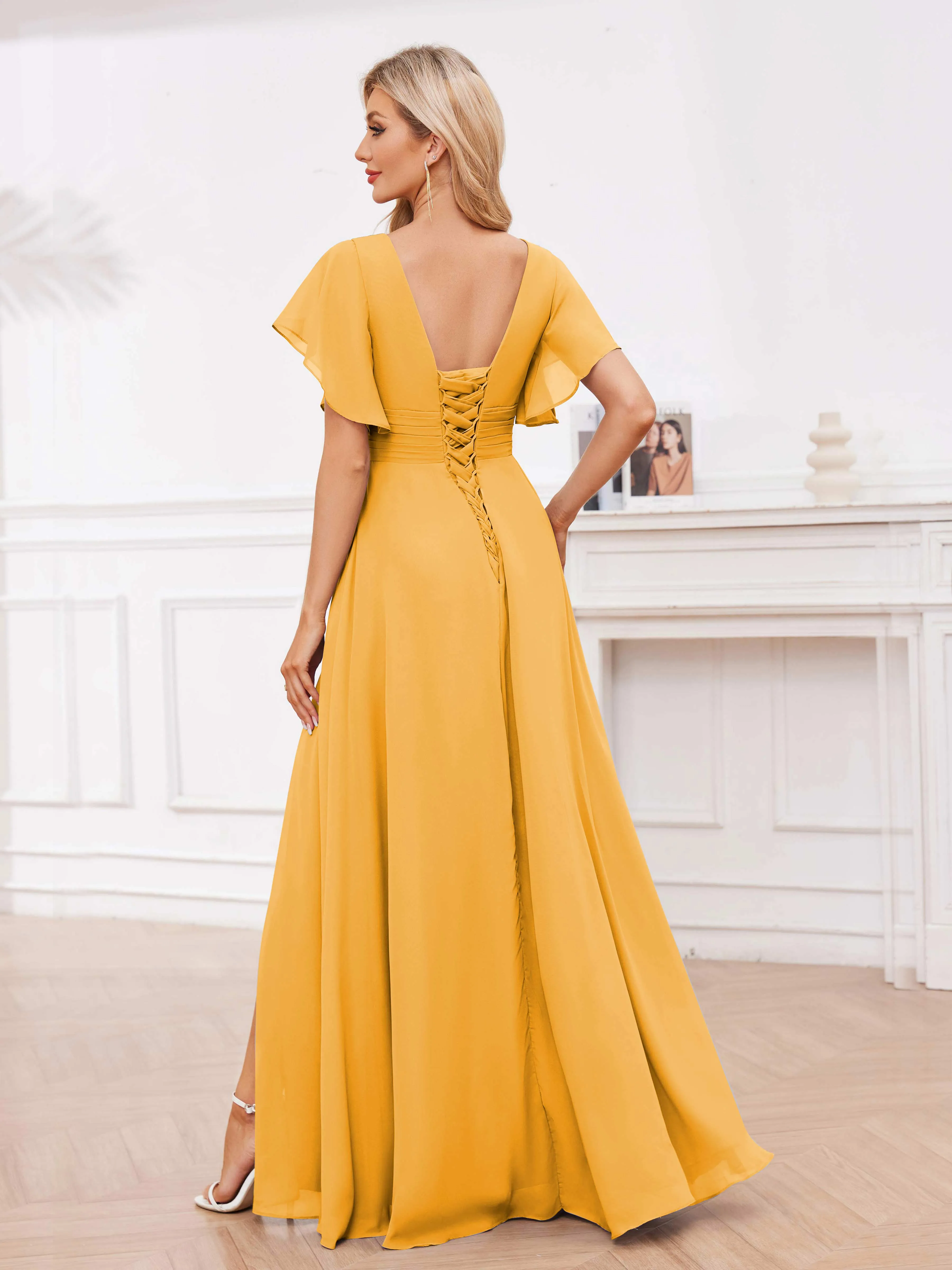 Adrianna Flowing A-Line Pleated Long Chiffon Bridesmaid Dresses