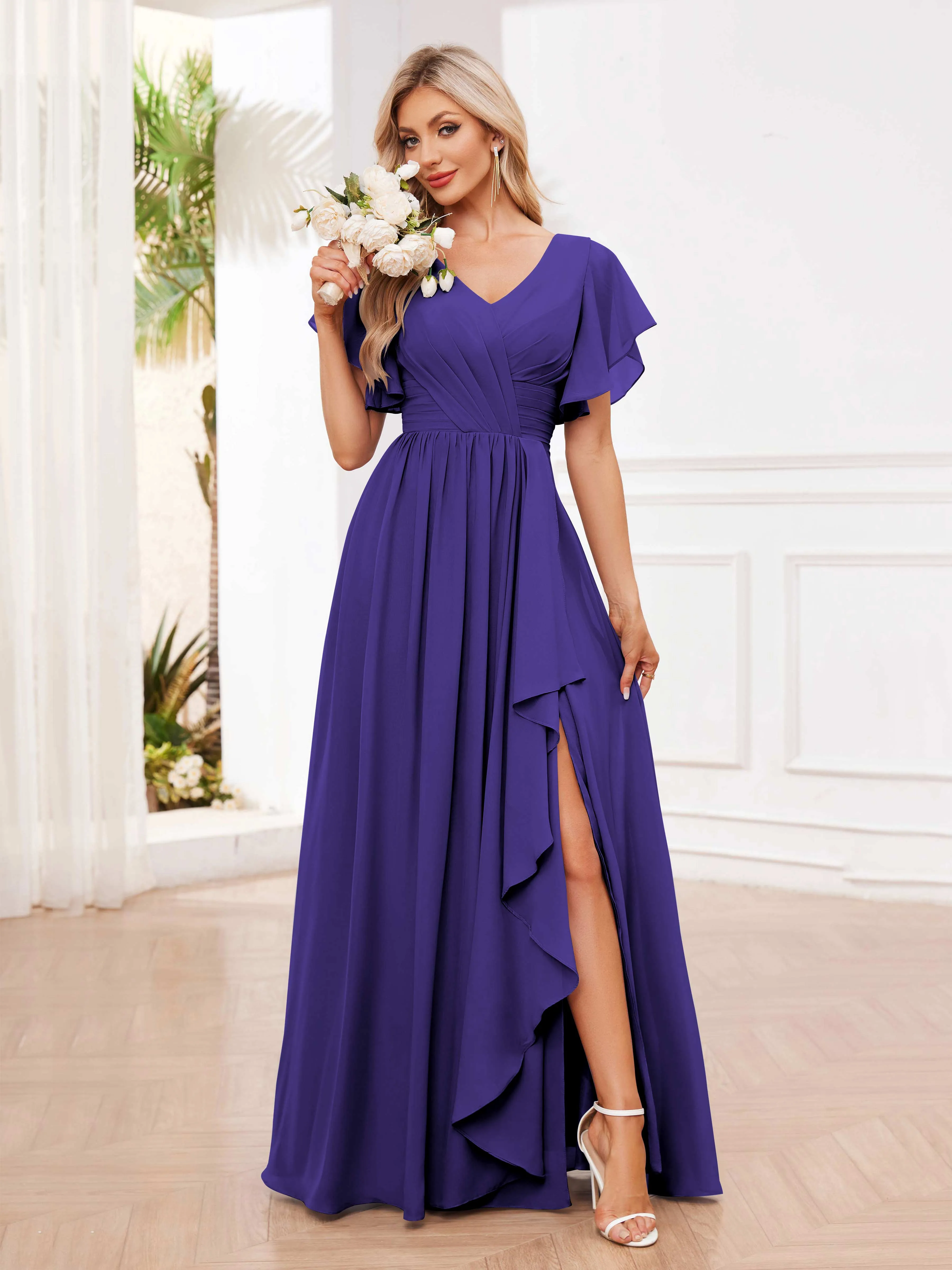 Adrianna Flowing A-Line Pleated Long Chiffon Bridesmaid Dresses