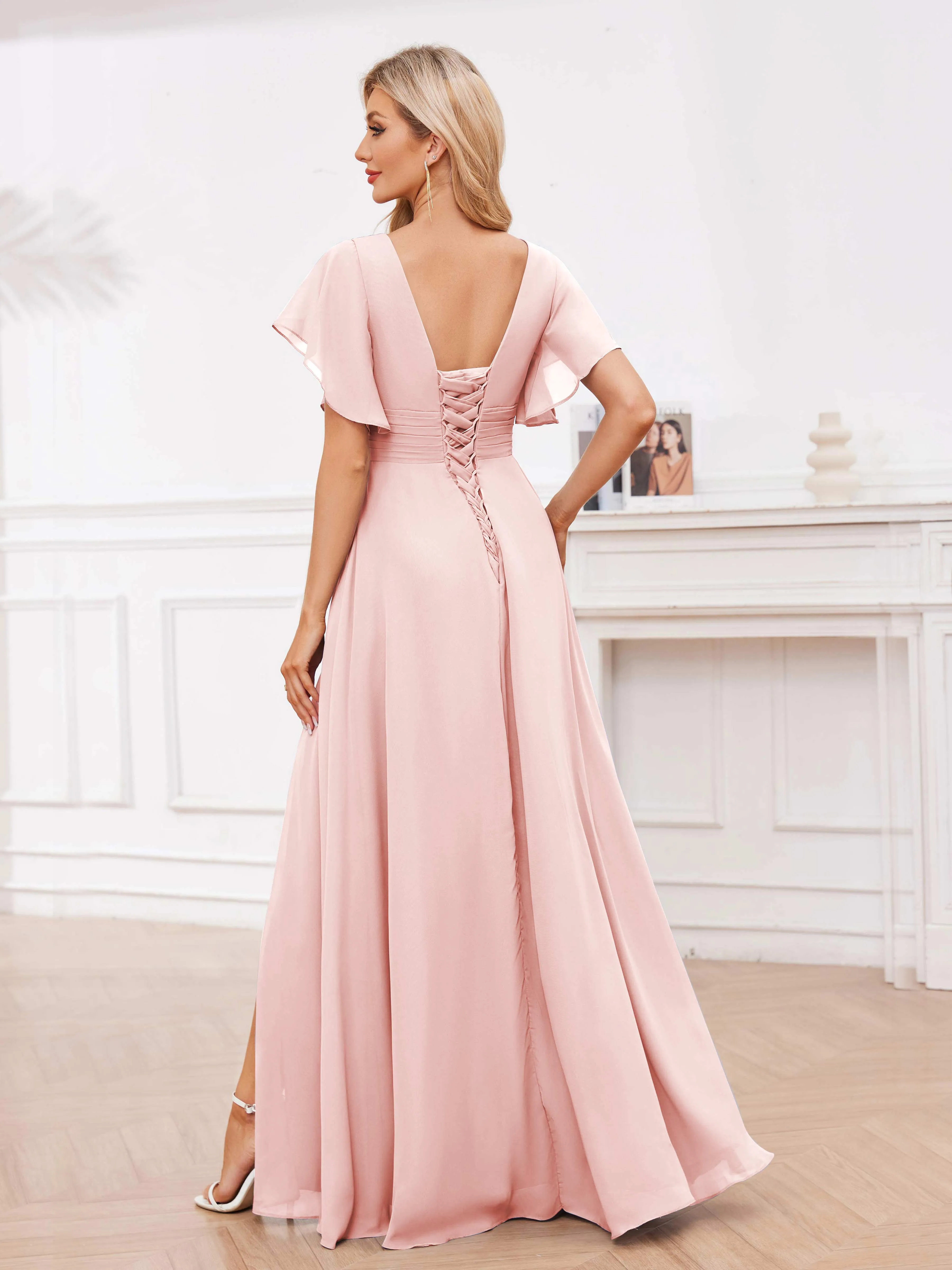 Adrianna Flowing A-Line Pleated Long Chiffon Bridesmaid Dresses