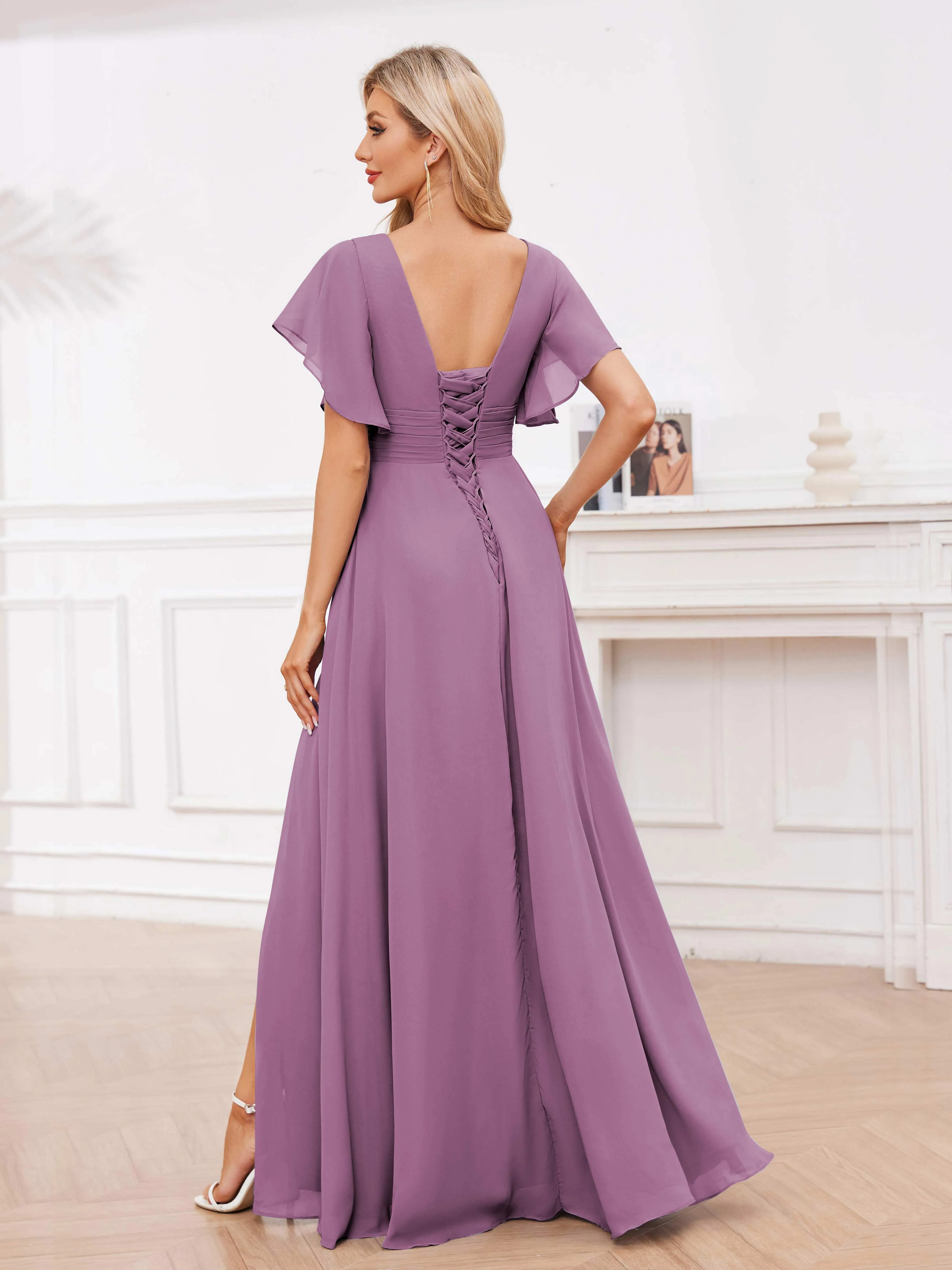 Adrianna Flowing A-Line Pleated Long Chiffon Bridesmaid Dresses