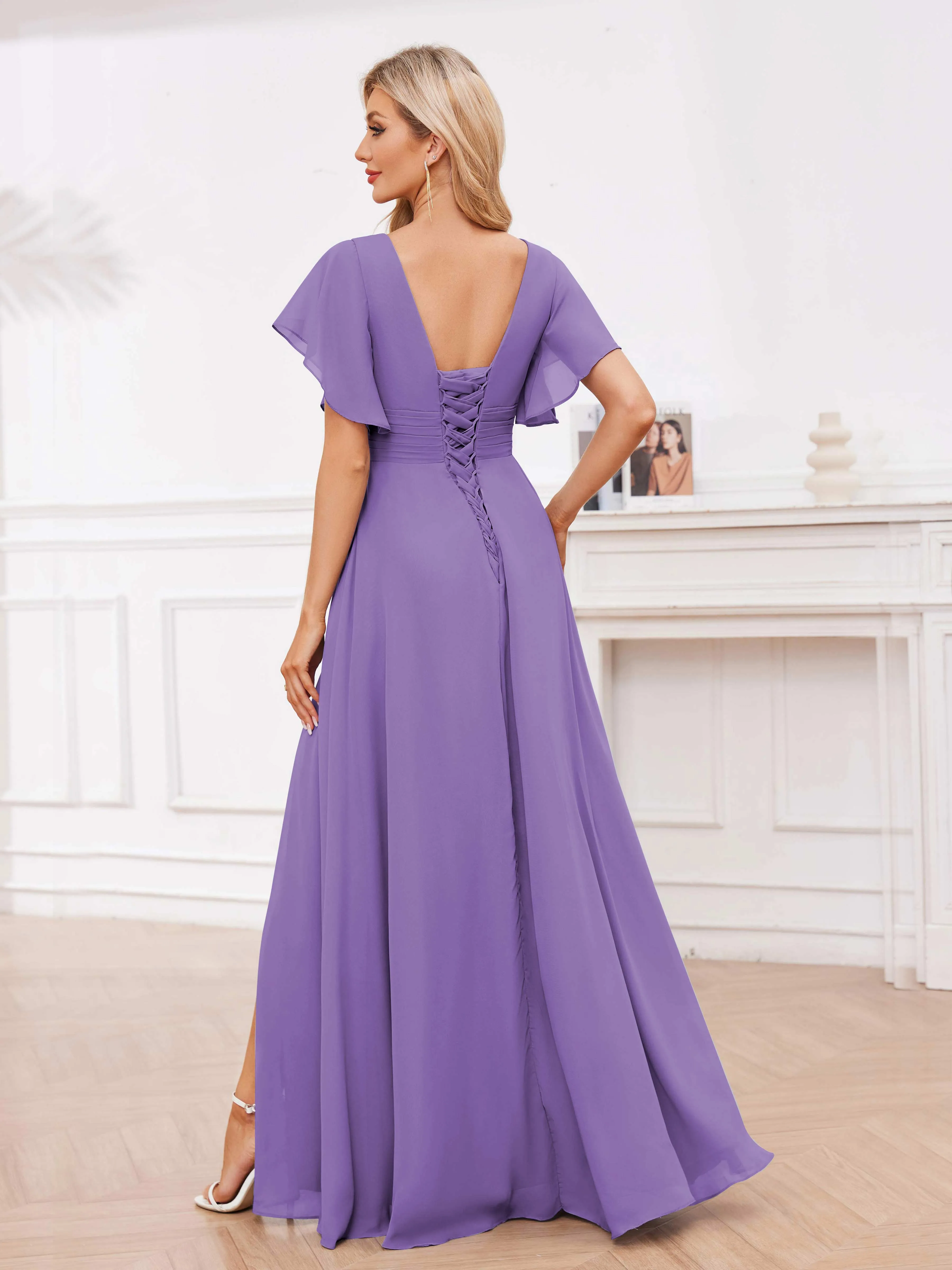 Adrianna Flowing A-Line Pleated Long Chiffon Bridesmaid Dresses