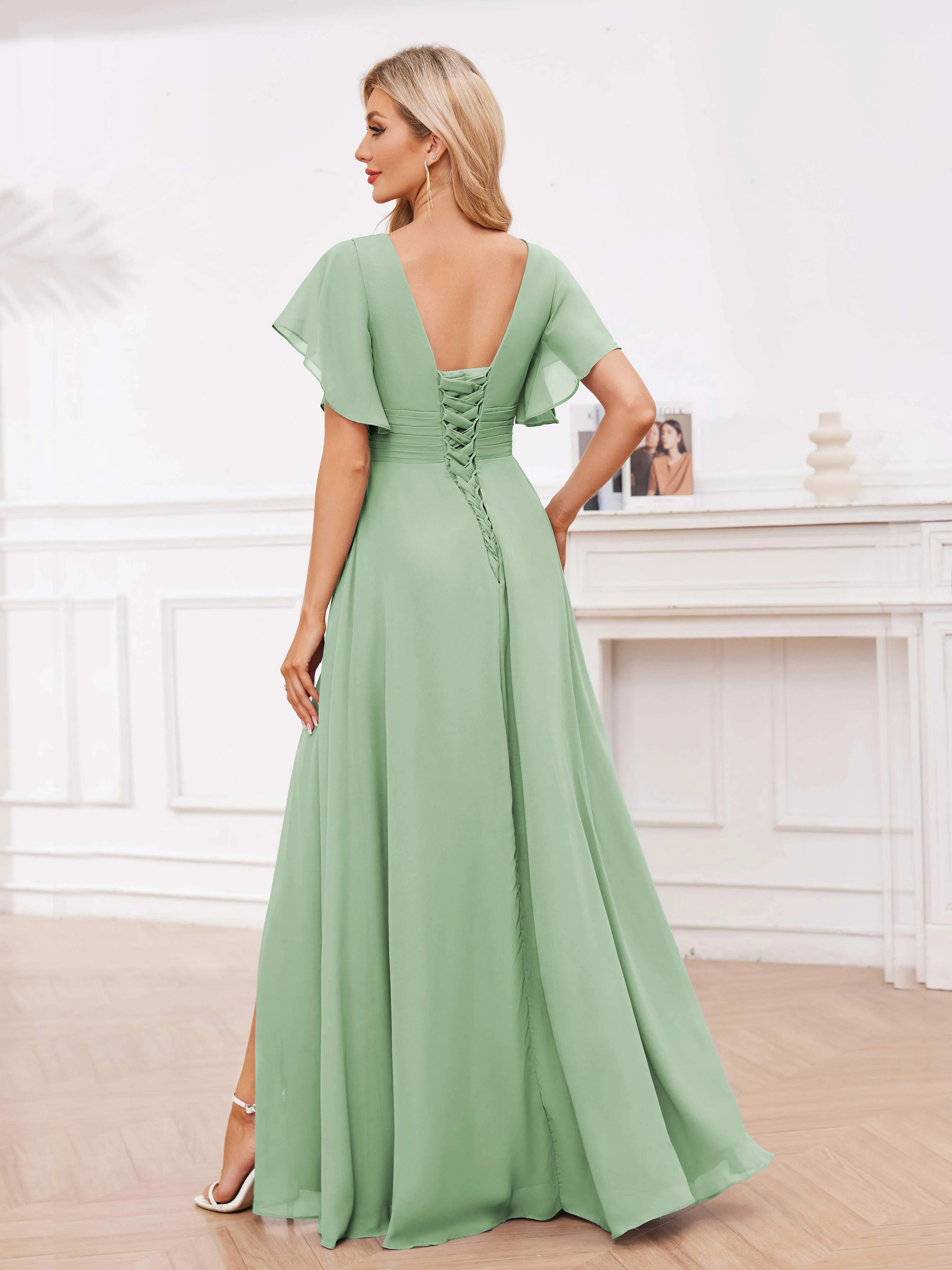 Adrianna Flowing A-Line Pleated Long Chiffon Bridesmaid Dresses