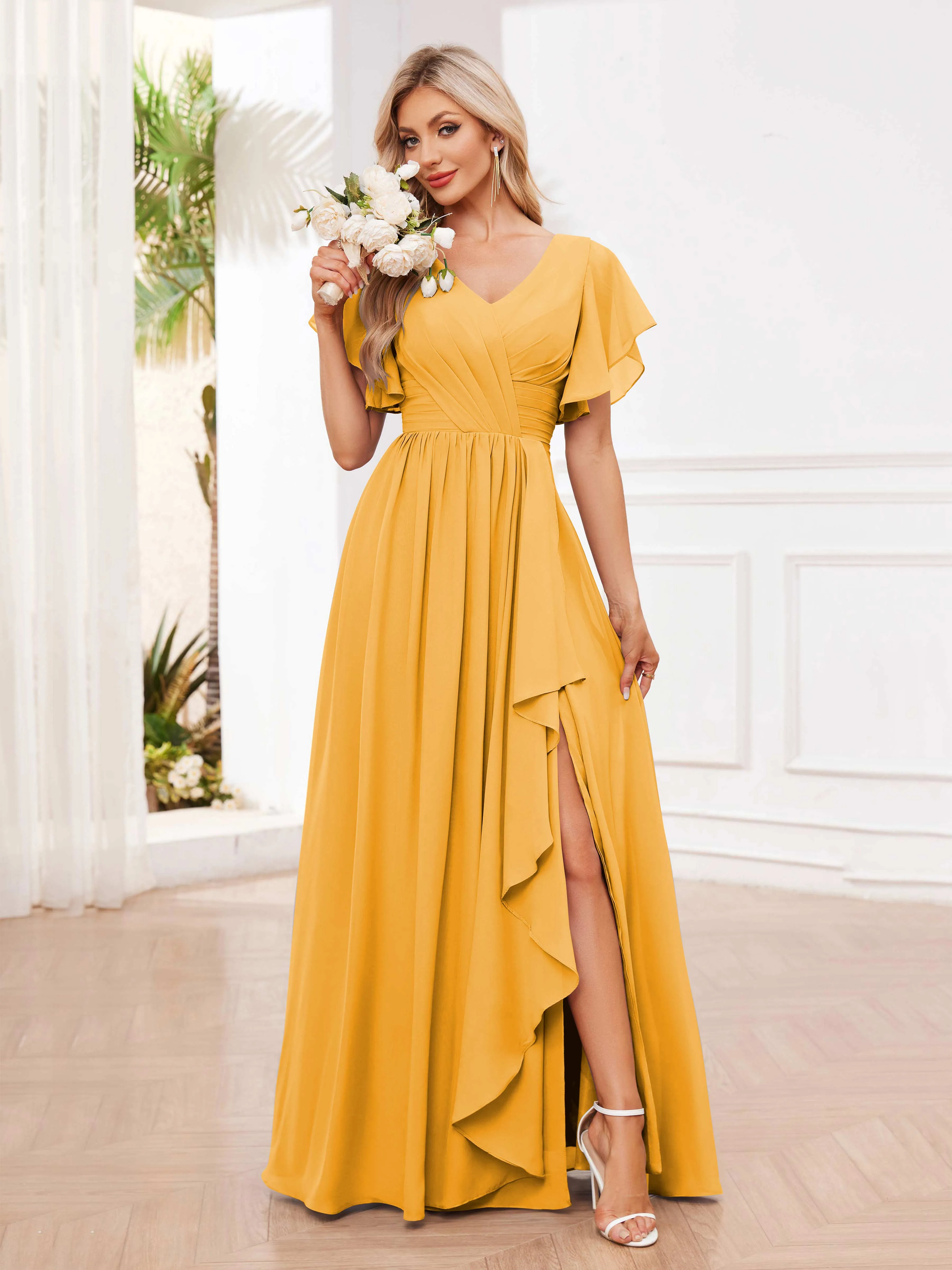 Adrianna Flowing A-Line Pleated Long Chiffon Bridesmaid Dresses