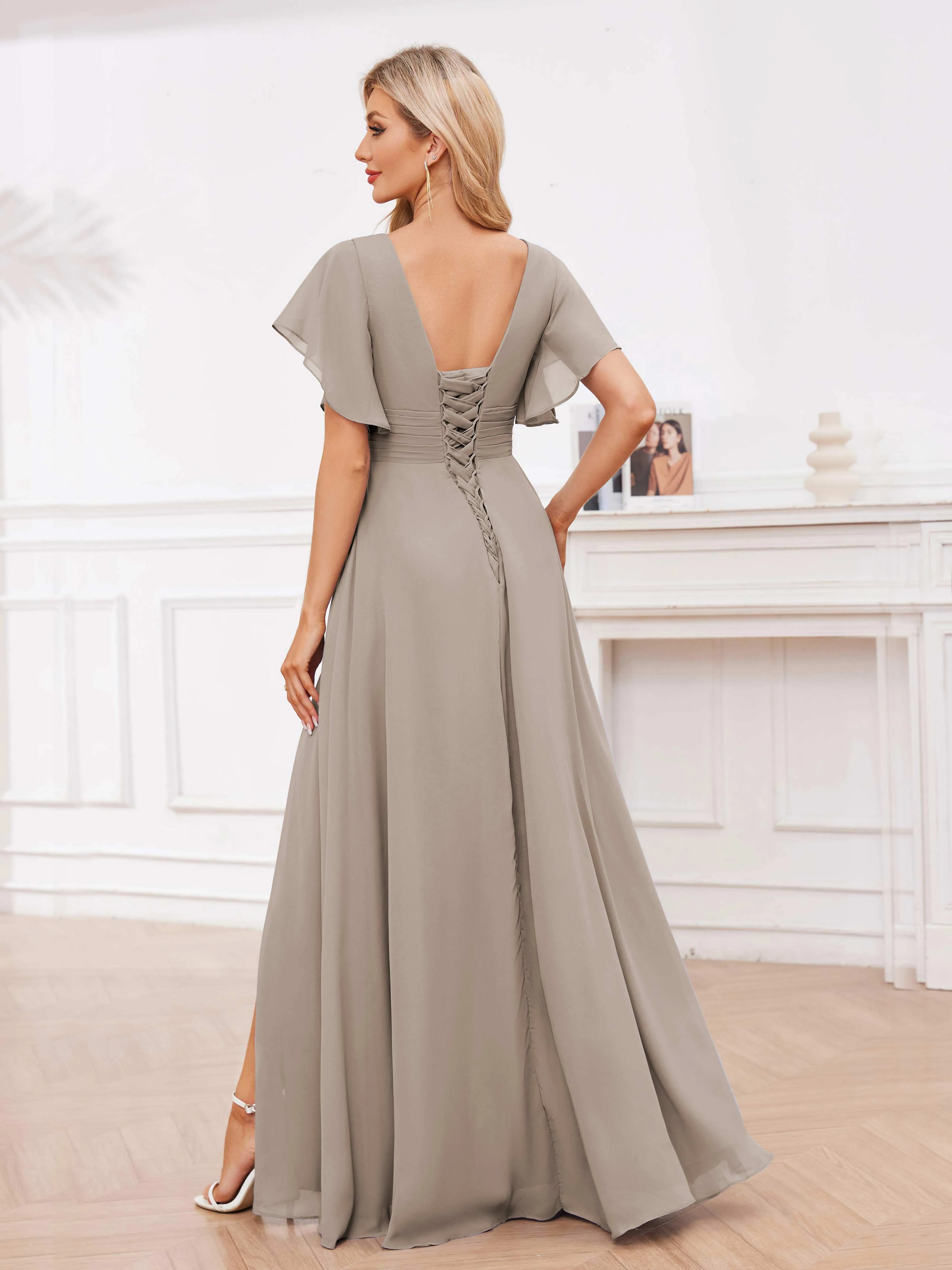 Adrianna Flowing A-Line Pleated Long Chiffon Bridesmaid Dresses