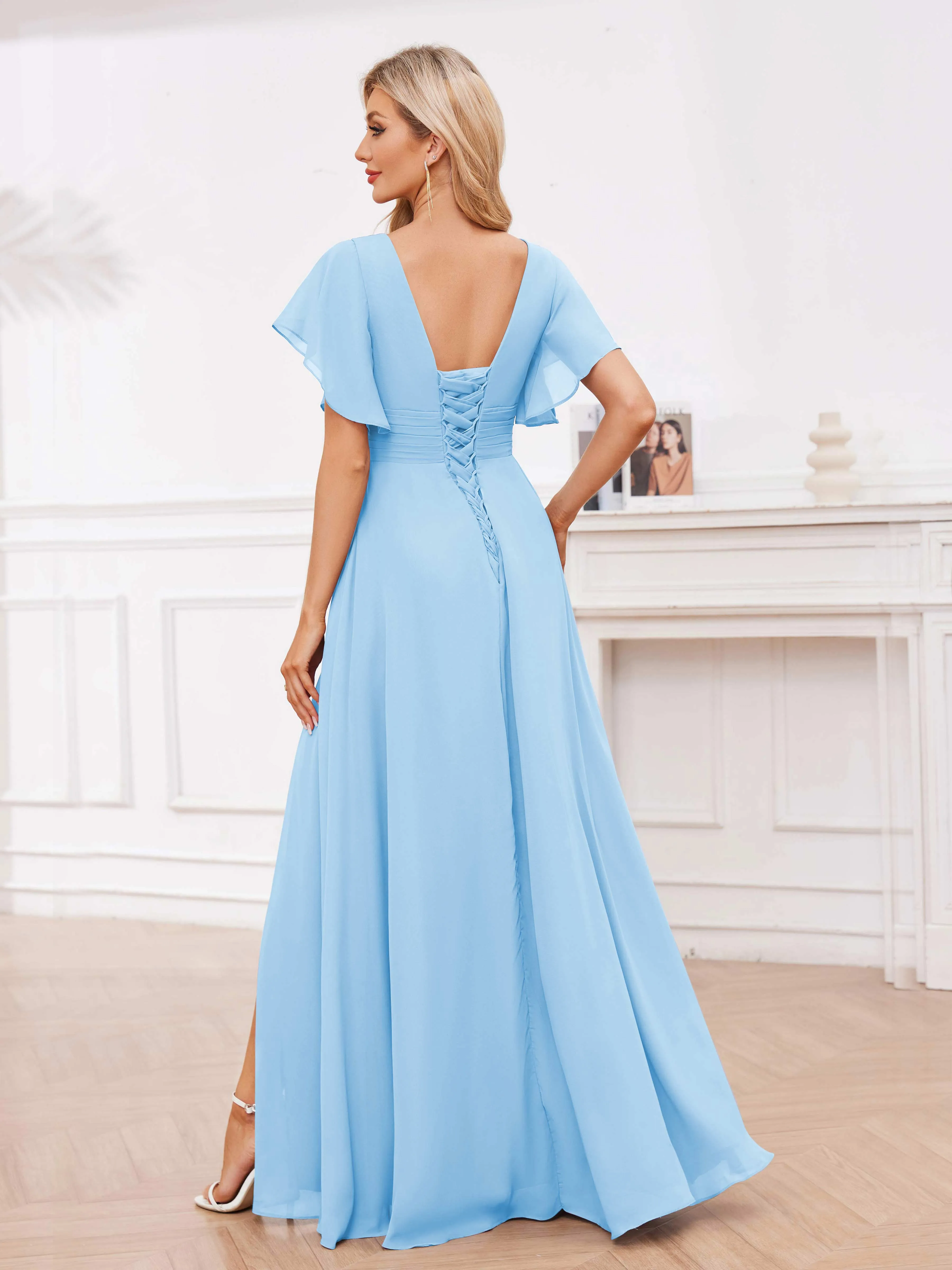 Adrianna Flowing A-Line Pleated Long Chiffon Bridesmaid Dresses