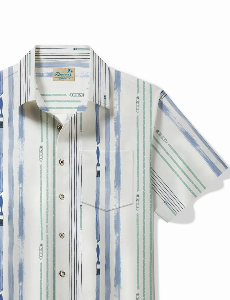 Alohadaddy Basic Stripe Art Men's Hawaiian Shirt Easy Care Pocket Camp Shirt