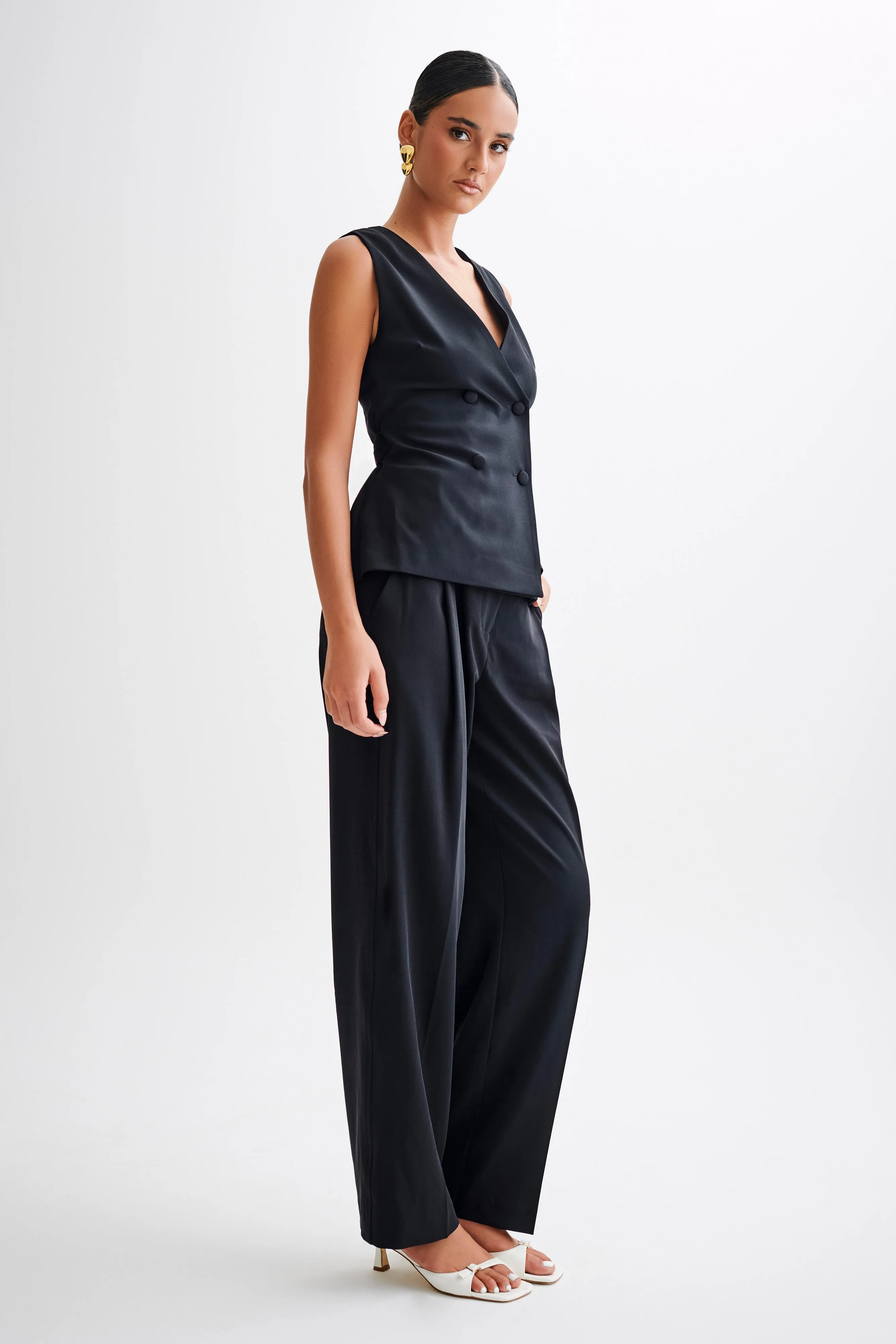 Amelie Suiting Longline Vest - Black