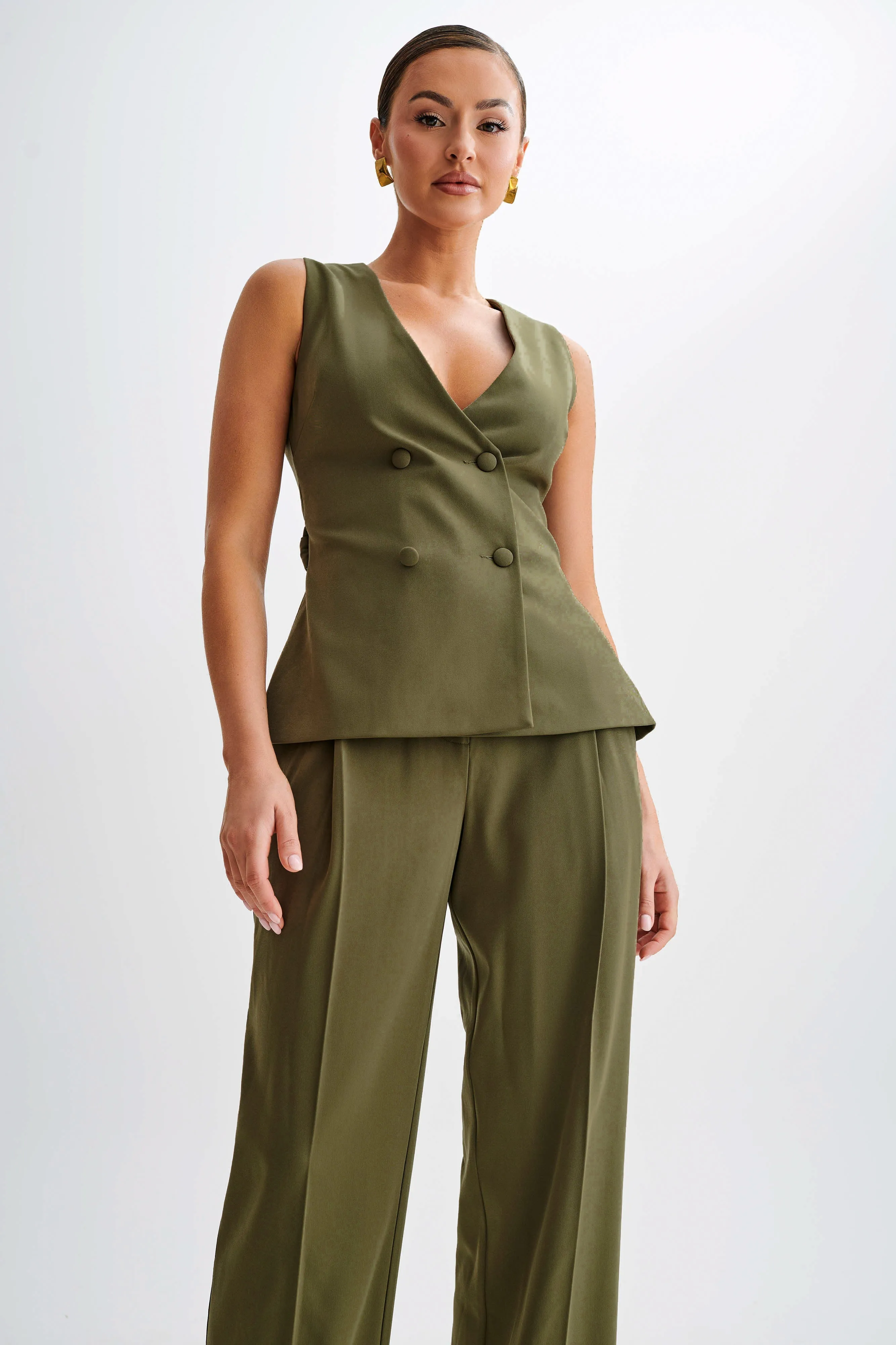 Amelie Suiting Longline Vest - Military Olive