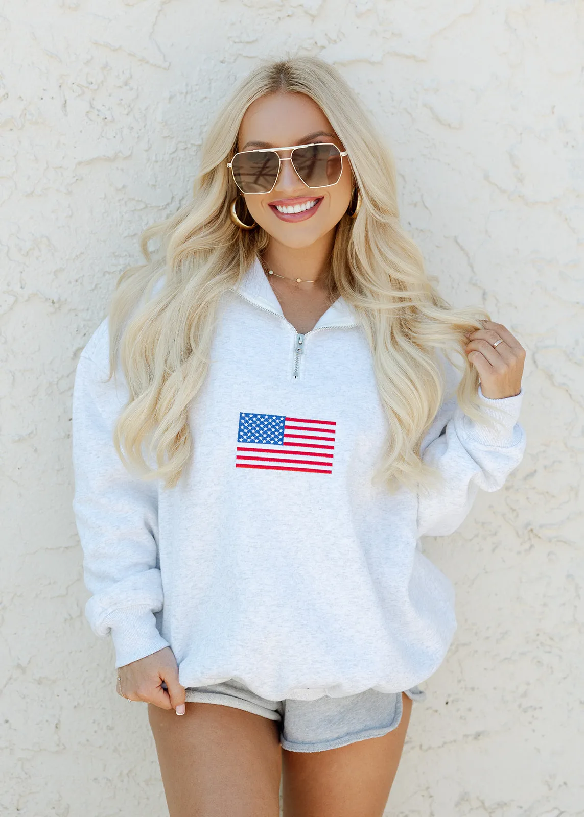 American Flag Quarter Zip Pullover