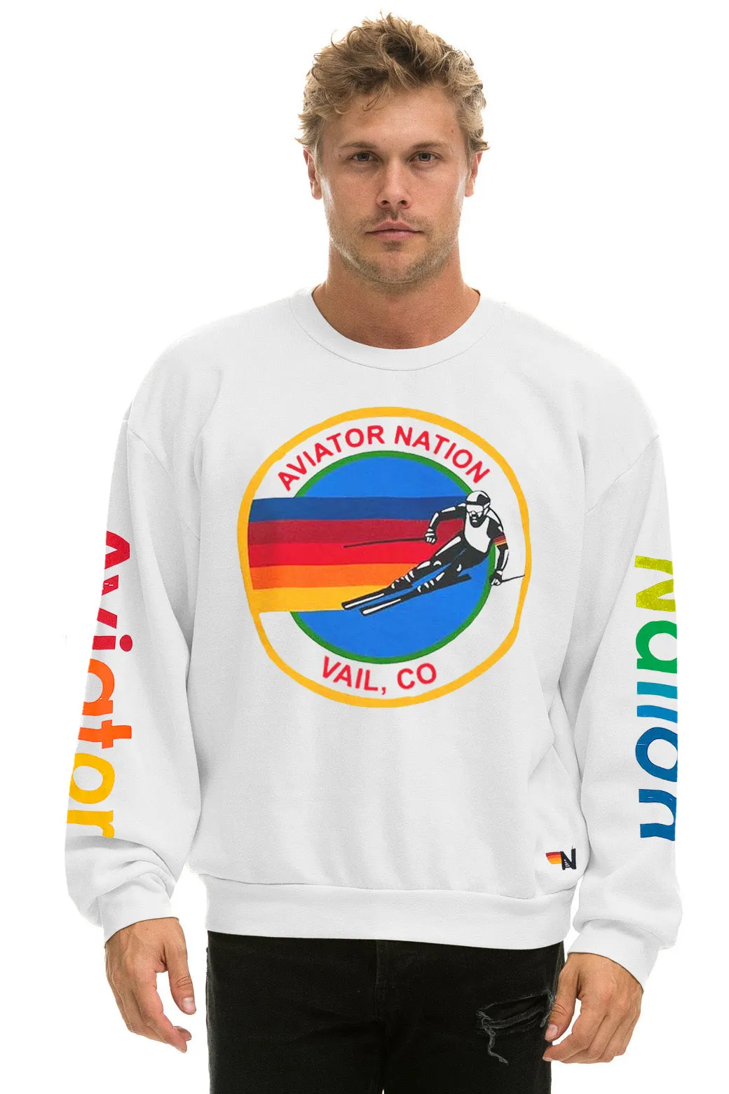 AVIATOR NATION VAIL RELAXED CREW SWEATSHIRT - WHITE