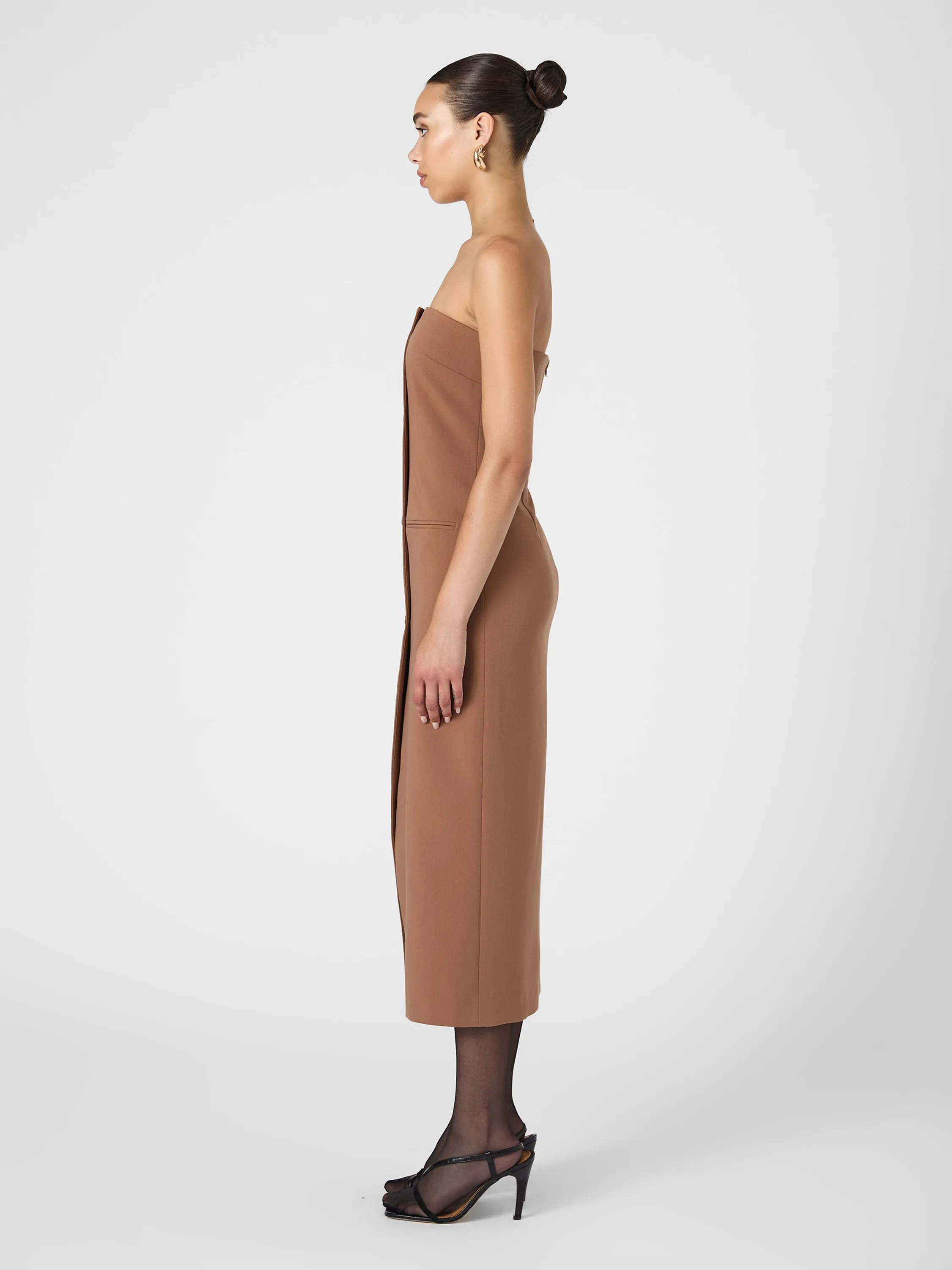 Azra Twill Strapless Midi Dress