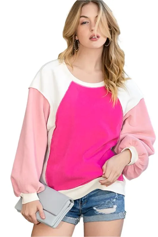 Barbie Pink Casual Seam out Pullover Sweatshirt