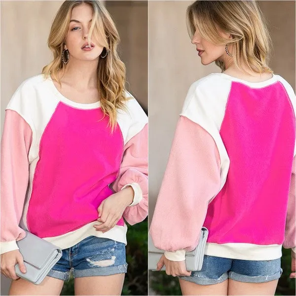 Barbie Pink Casual Seam out Pullover Sweatshirt