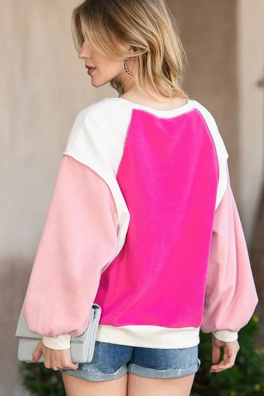 Barbie Pink Casual Seam out Pullover Sweatshirt