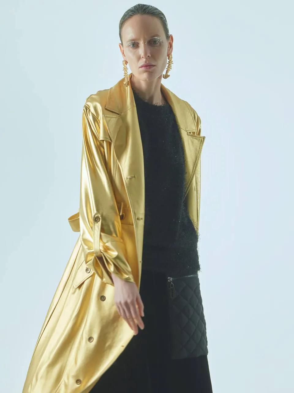 Belted Double-Breasted Trench Dress Jersey Gold