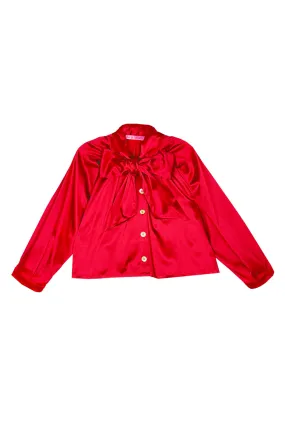 Big Bow Blouse Cropped - Red Sateen