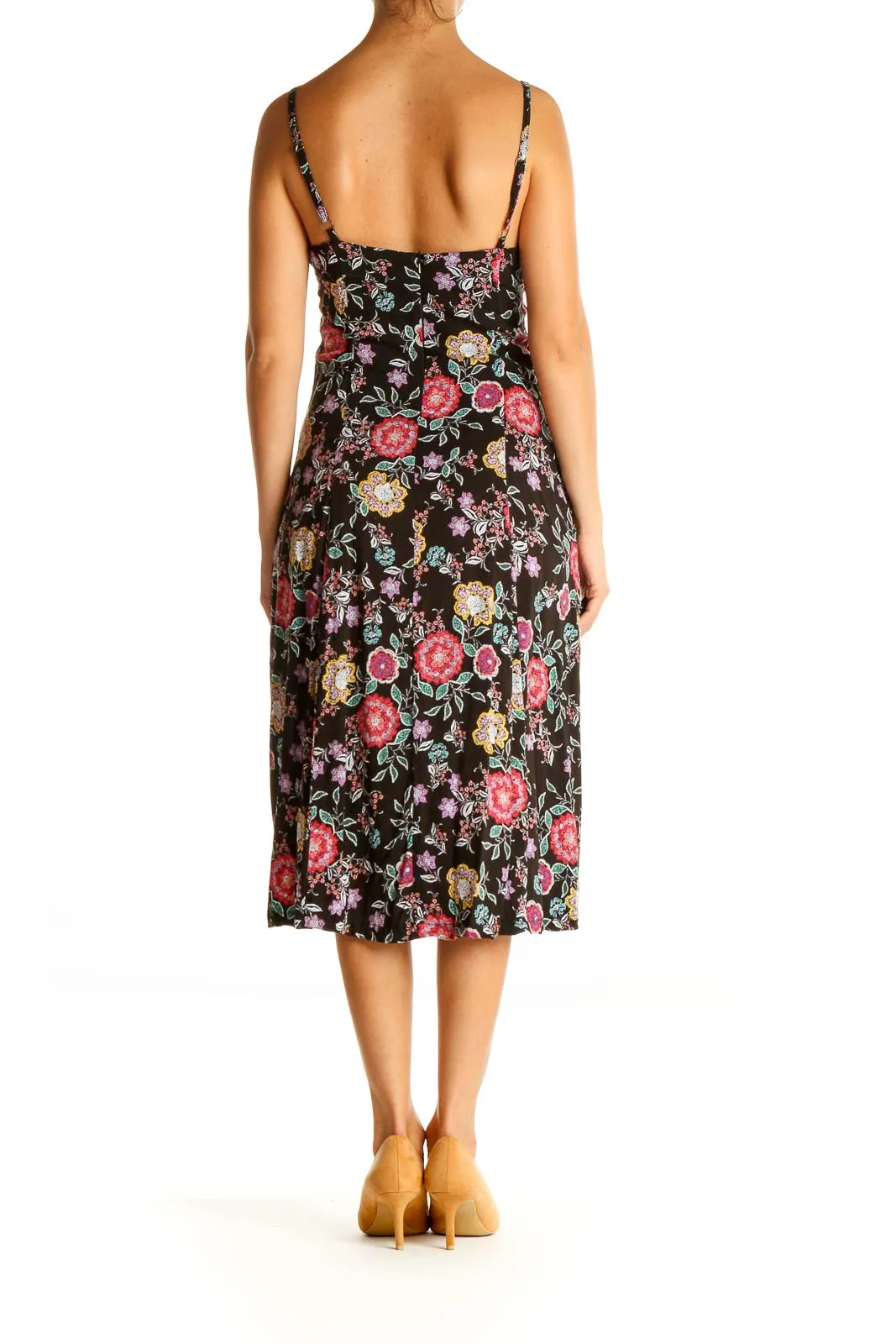 Black Floral Print Retro Fit & Flare Dress