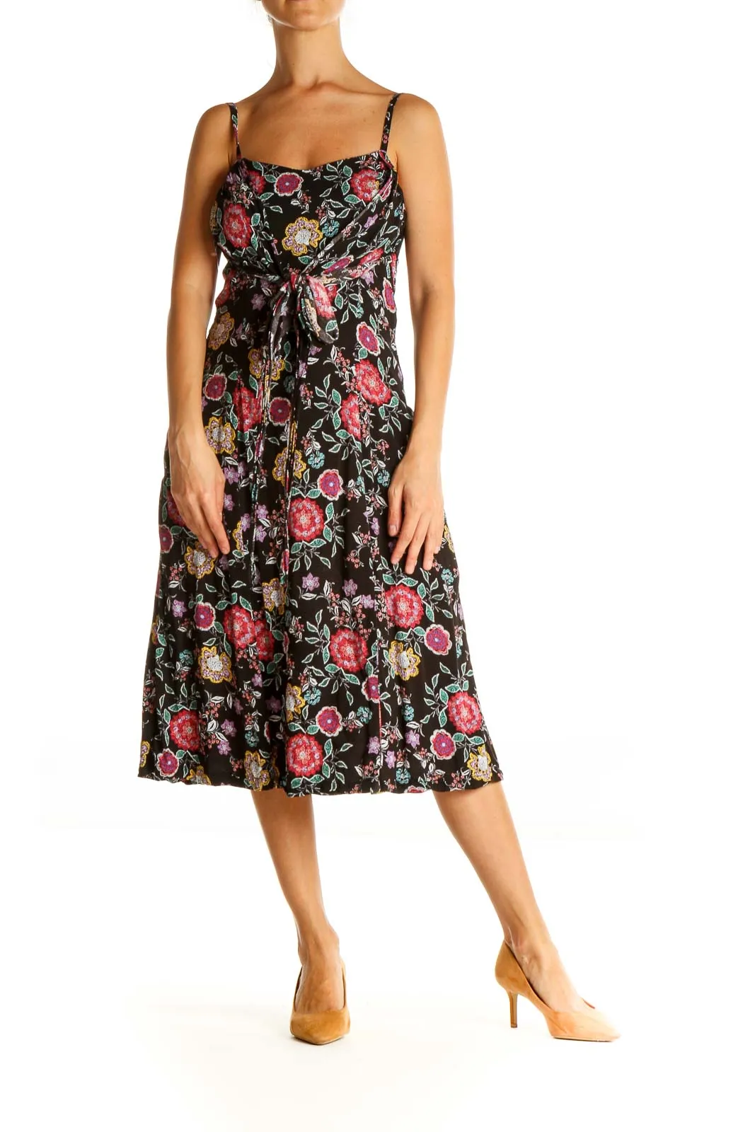 Black Floral Print Retro Fit & Flare Dress