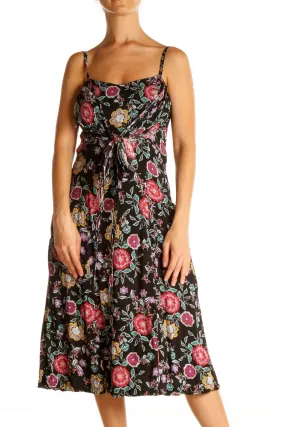 Black Floral Print Retro Fit & Flare Dress