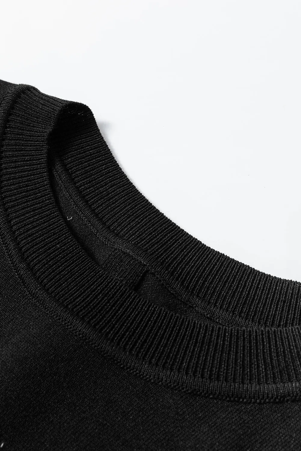 Black Solid Color Slim Fit Lightweight Crew Neck Sweater