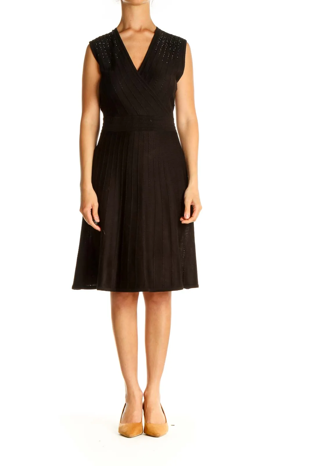 Black Solid Work Fit & Flare Dress