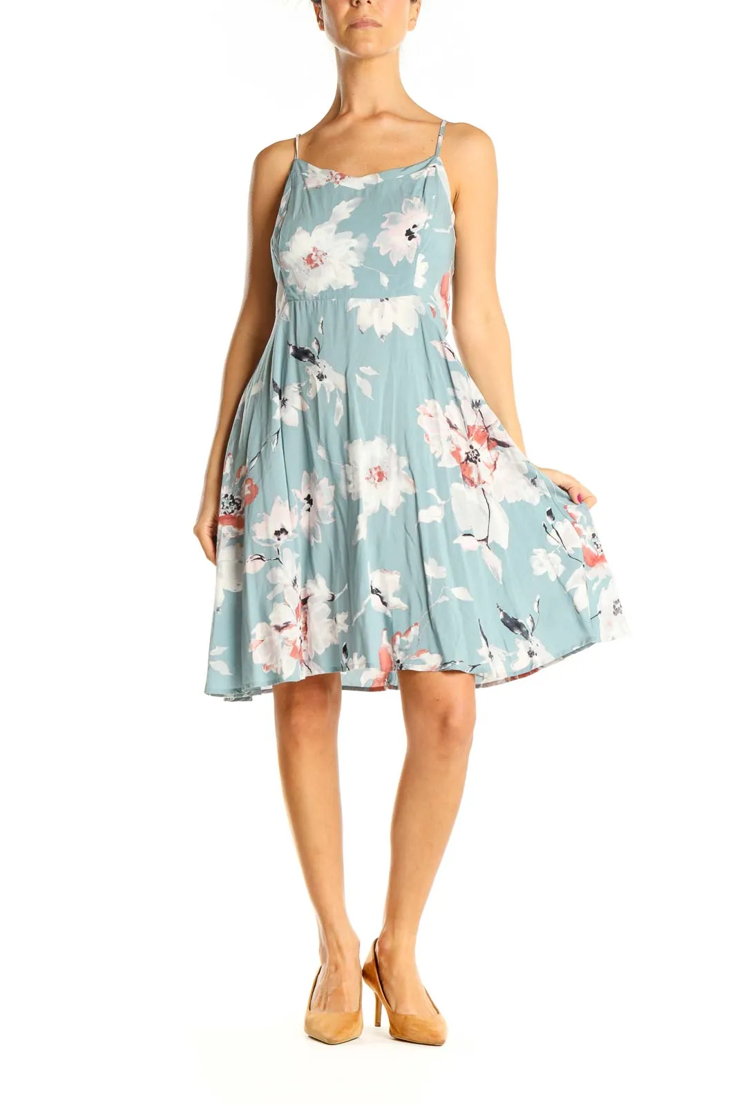 Blue Floral Print Casual Fit & Flare Dress