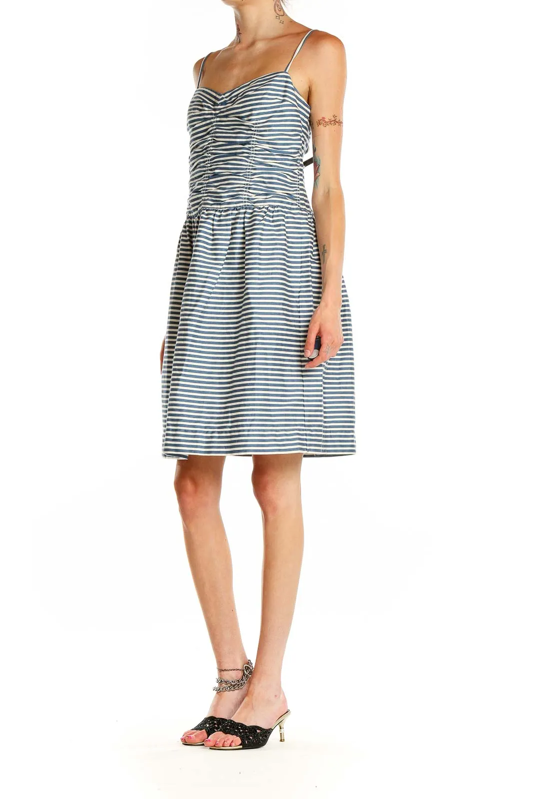 Blue White Striped Fit & Flare Dress